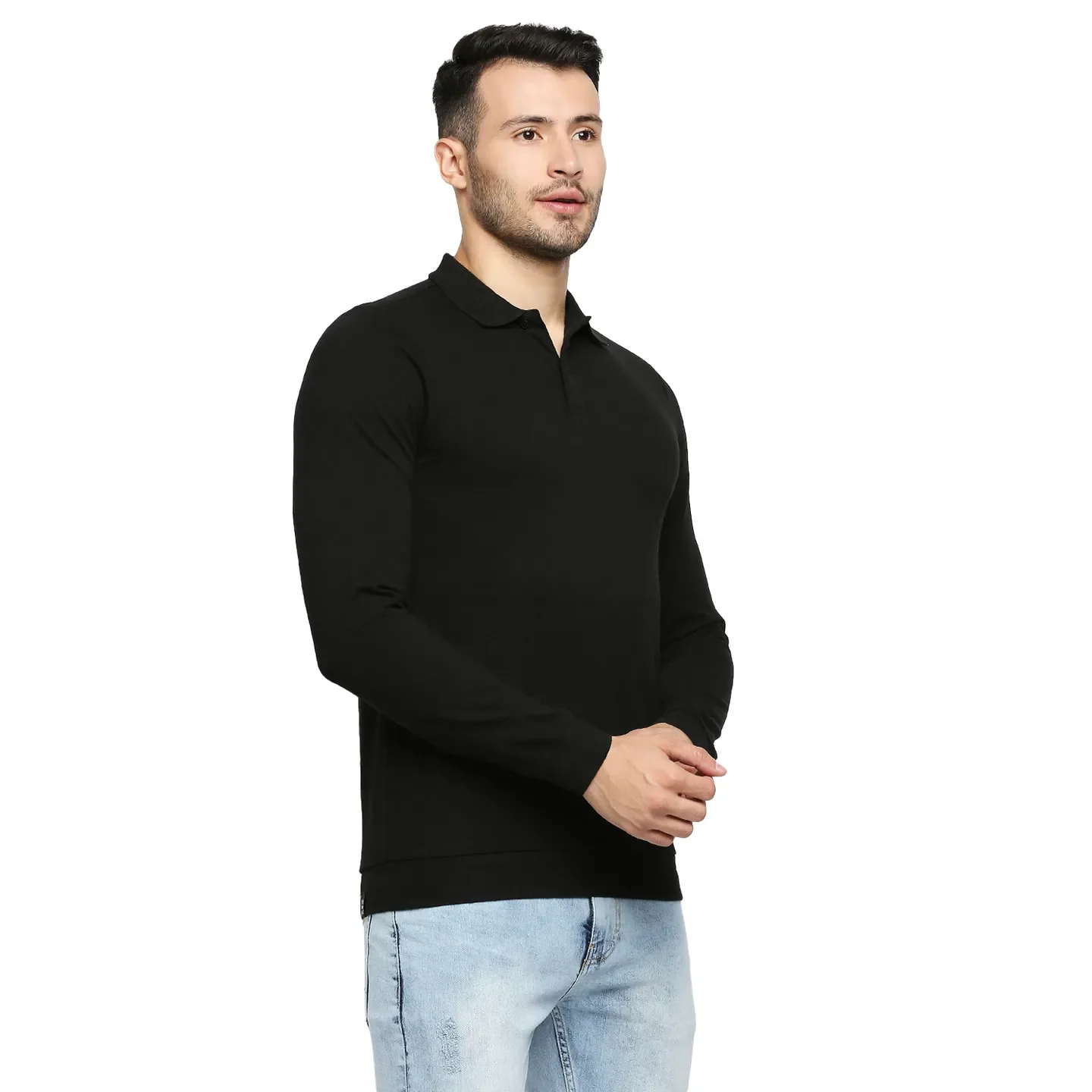 Black Regular Fit Men's Long Sleeves Polo T-Shirt by Being Human Clothing - Image 5