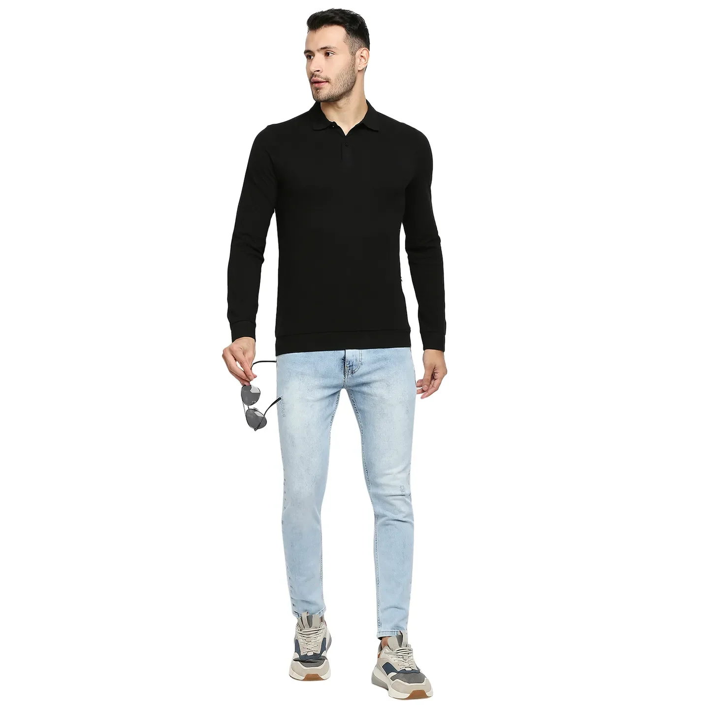 Black Regular Fit Men's Long Sleeves Polo T-Shirt by Being Human Clothing - Image 6