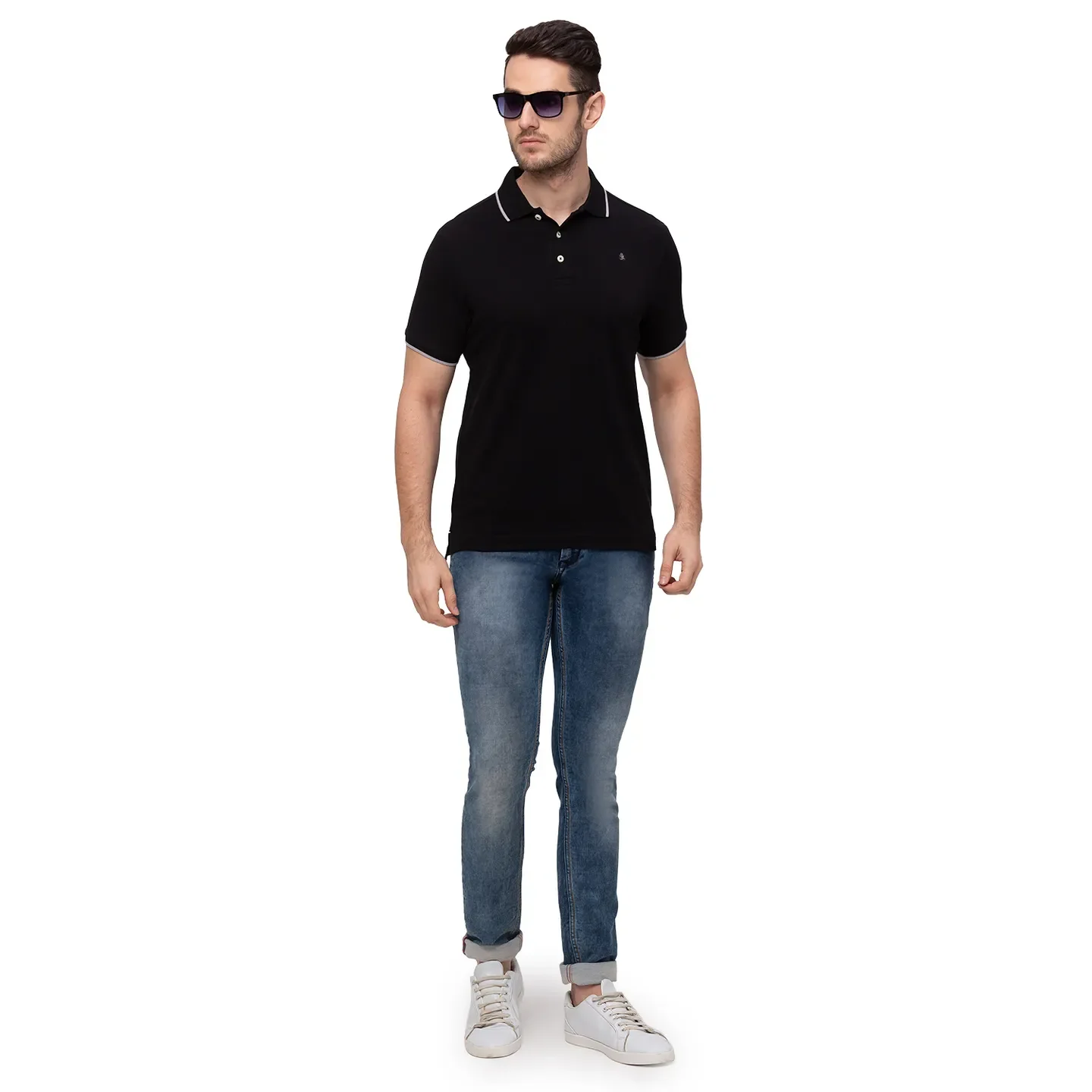 Black Regular Fit Men's Polo T-Shirt by Being Human Clothing - Image 5