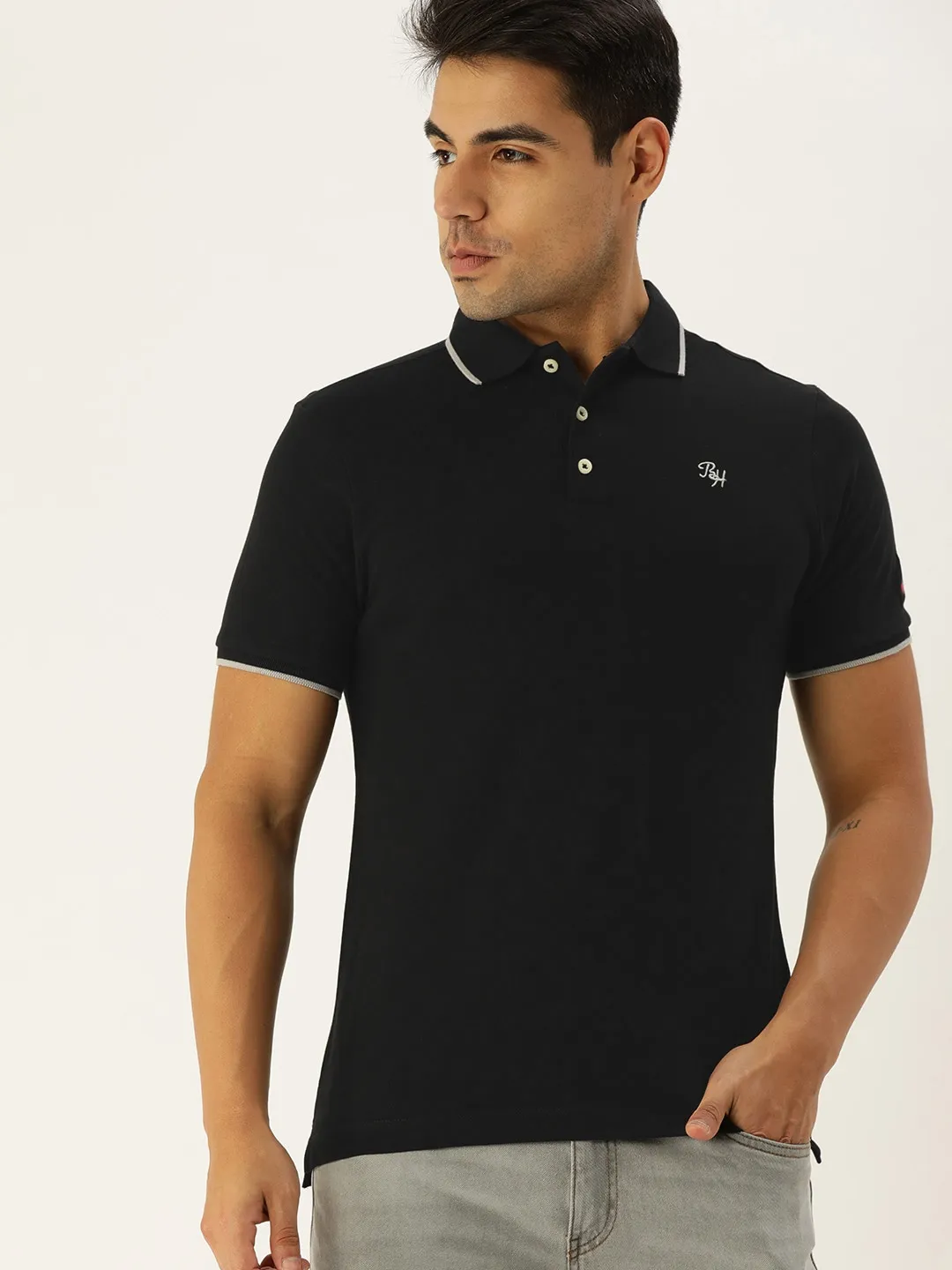 Black Regular Fit Men's Polo T-Shirt by Being Human Clothing