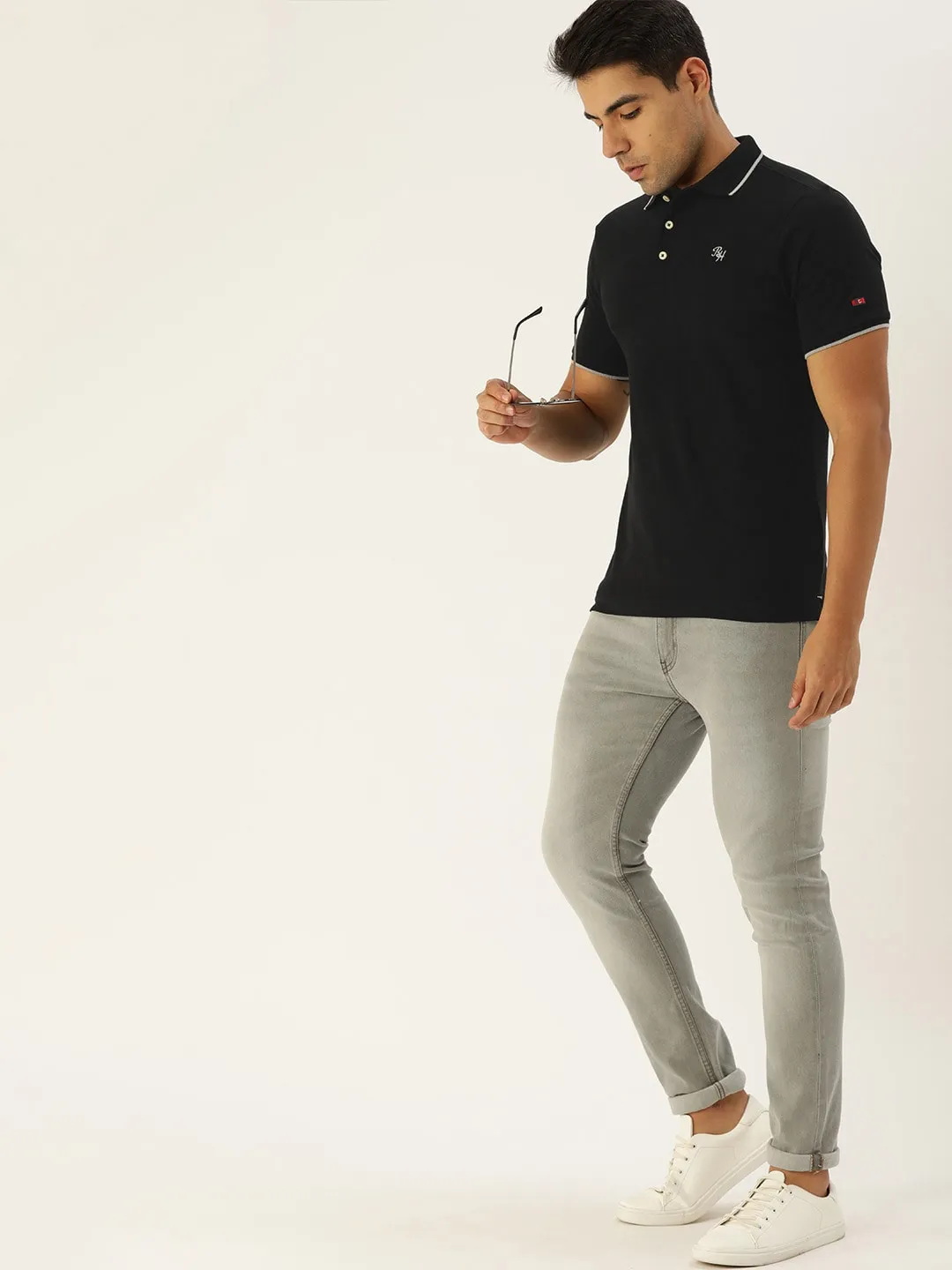 Black Regular Fit Men's Polo T-Shirt by Being Human Clothing - Image 4