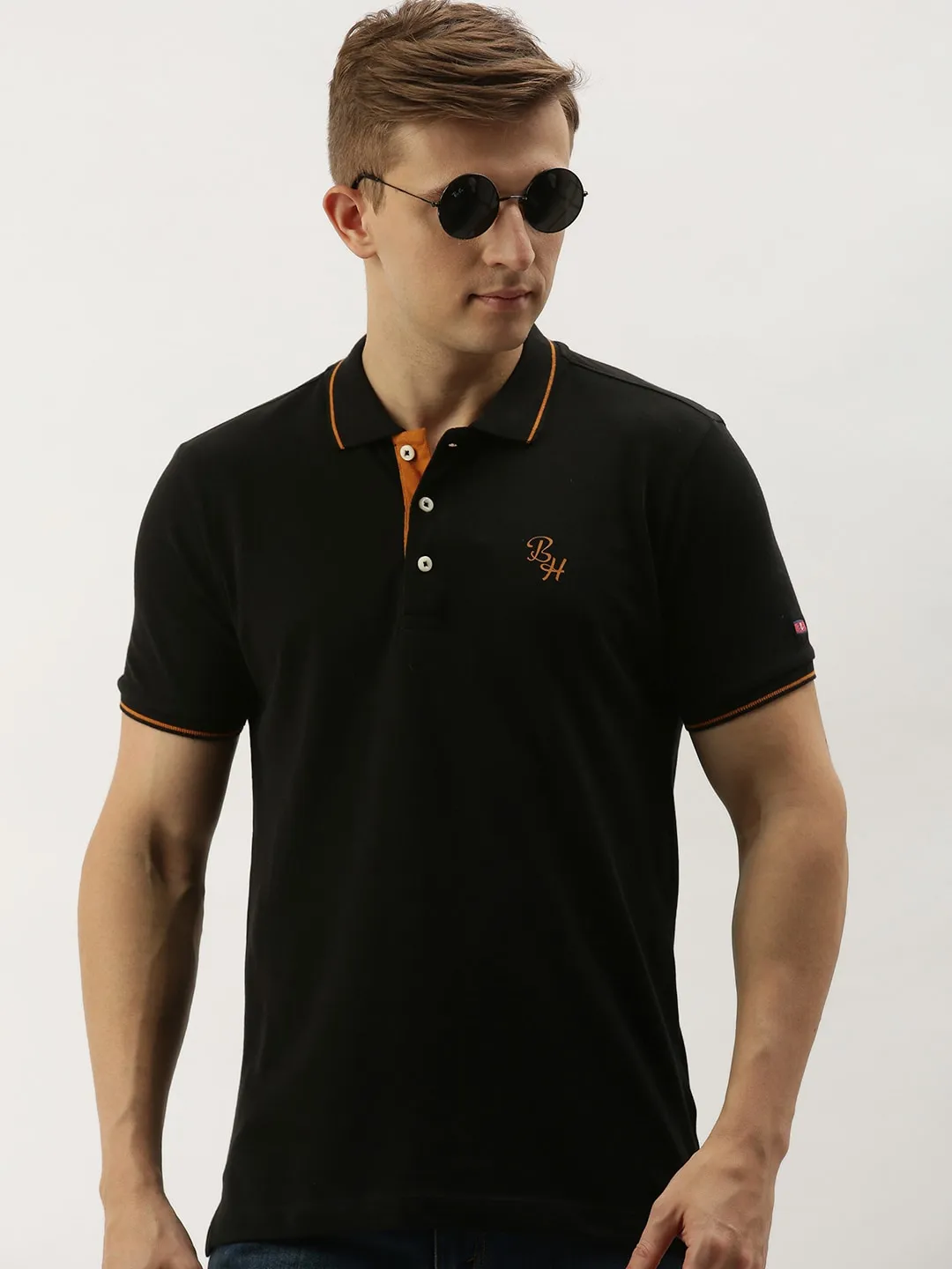 Black Regular Fit Men's Polo T-Shirt by Being Human Clothing