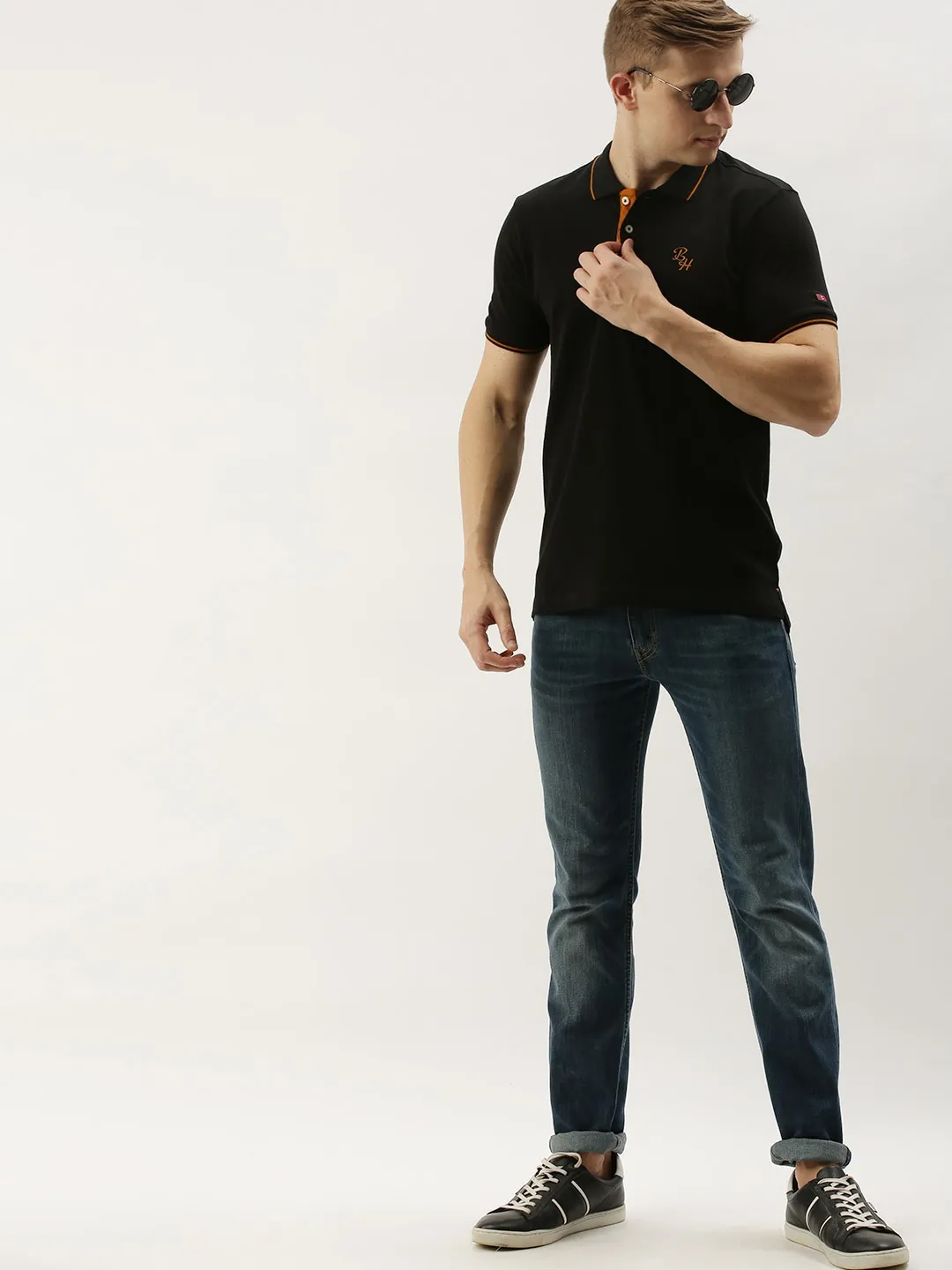 Black Regular Fit Men's Polo T-Shirt by Being Human Clothing - Image 4