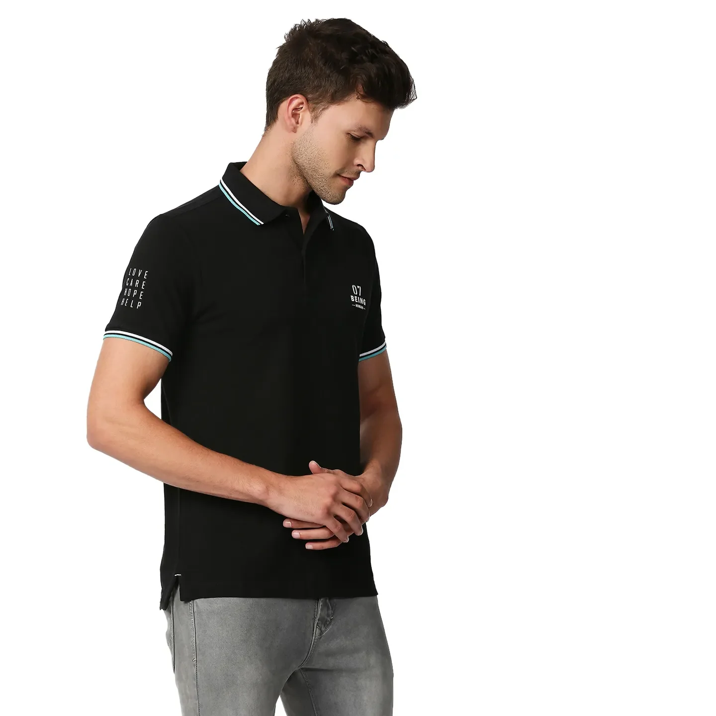 Black Regular Fit Men's Polo T-Shirt by Being Human Clothing - Image 3