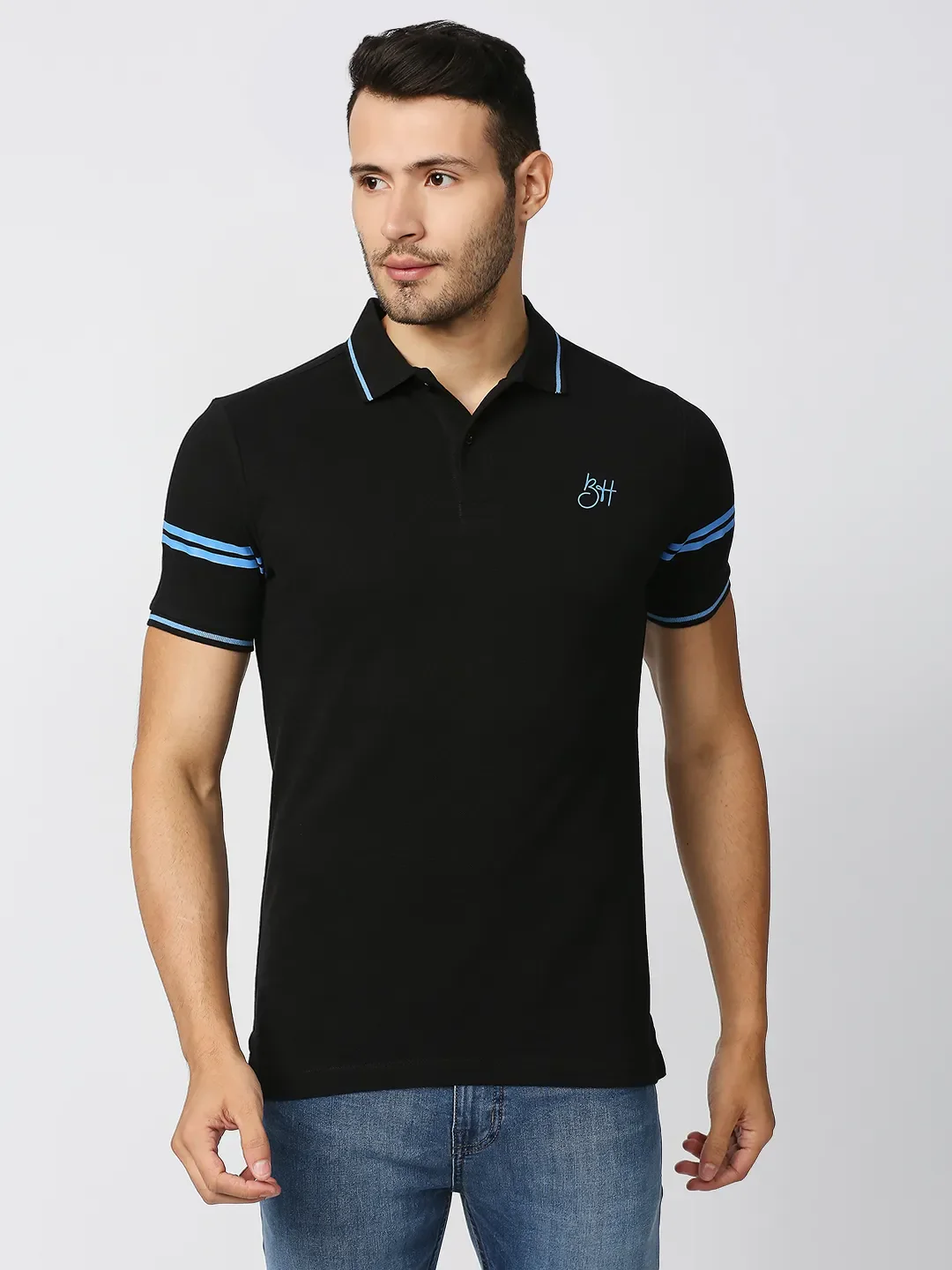 Black Regular Fit Men's Polo T-Shirt by Being Human Clothing