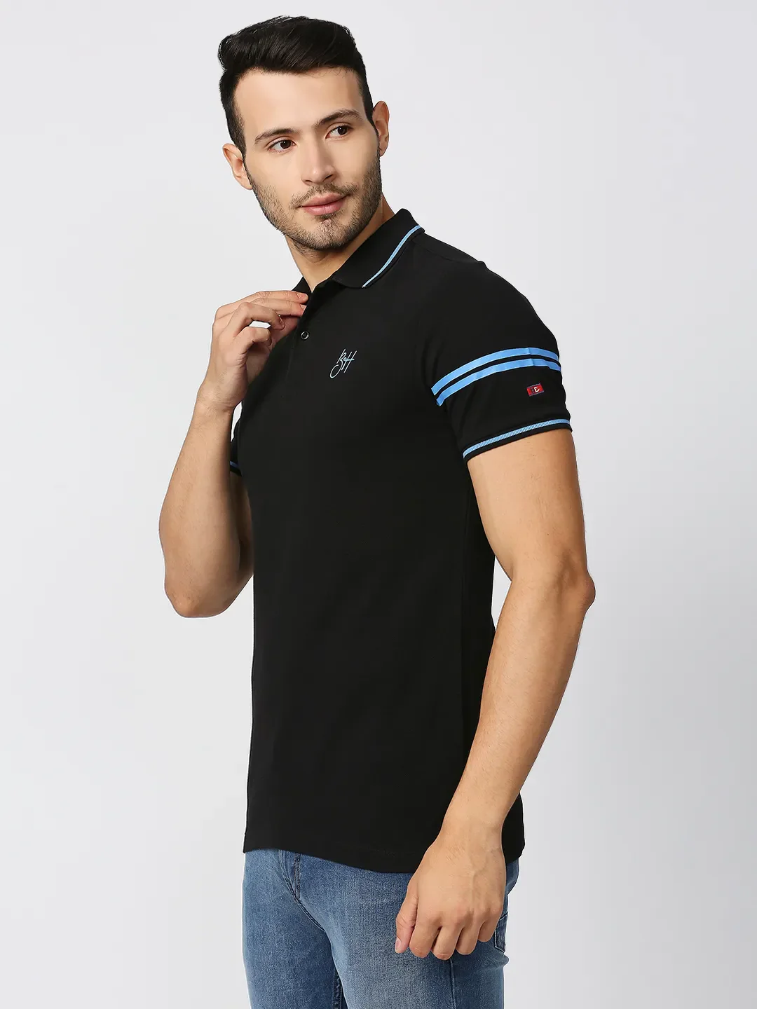 Black Regular Fit Men's Polo T-Shirt by Being Human Clothing - Image 2