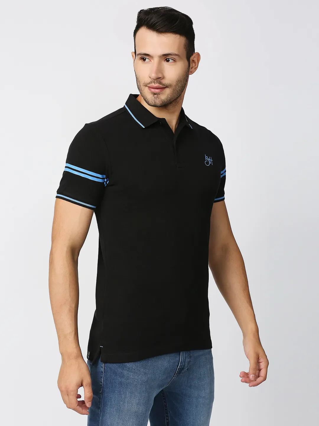 Black Regular Fit Men's Polo T-Shirt by Being Human Clothing - Image 3