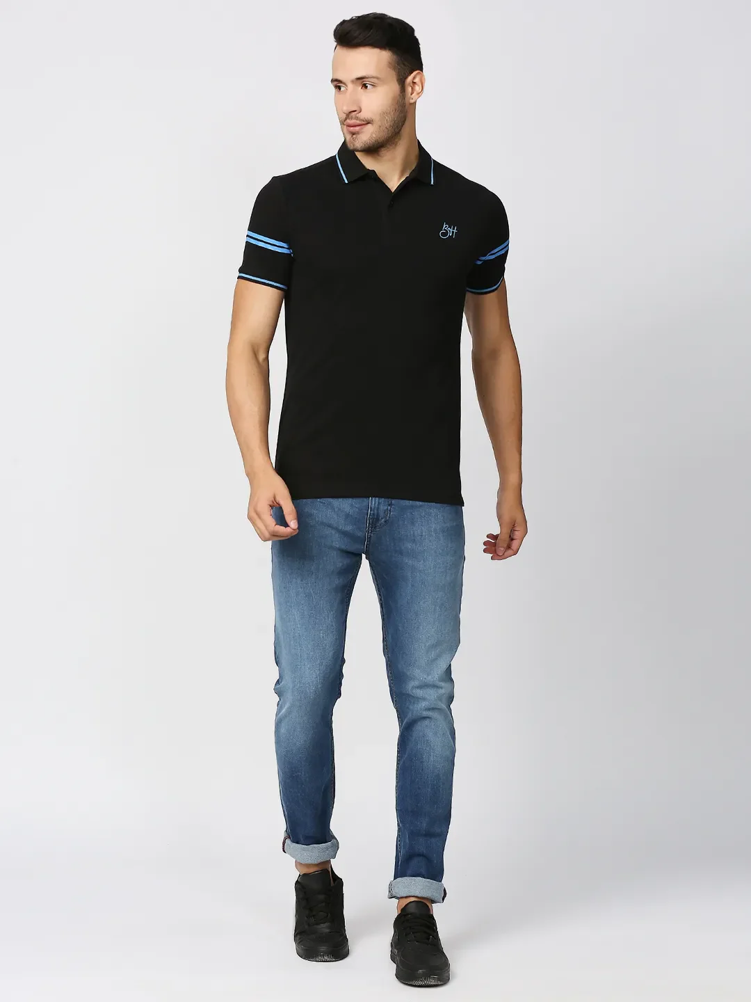 Black Regular Fit Men's Polo T-Shirt by Being Human Clothing - Image 6