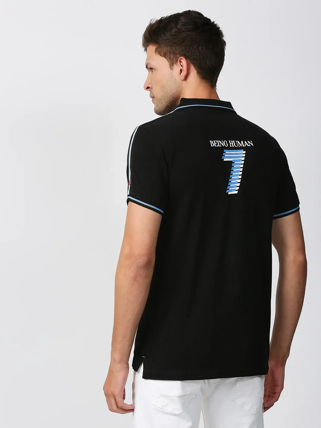 Black Regular Fit Men's Polo T-Shirt by Being Human Clothing - Image 4