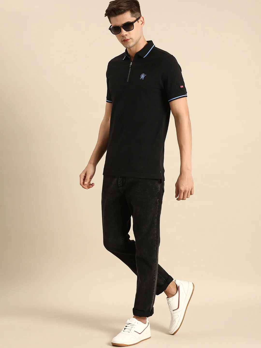 Black Regular Fit Men's Polo T-Shirt by Being Human Clothing - Image 6