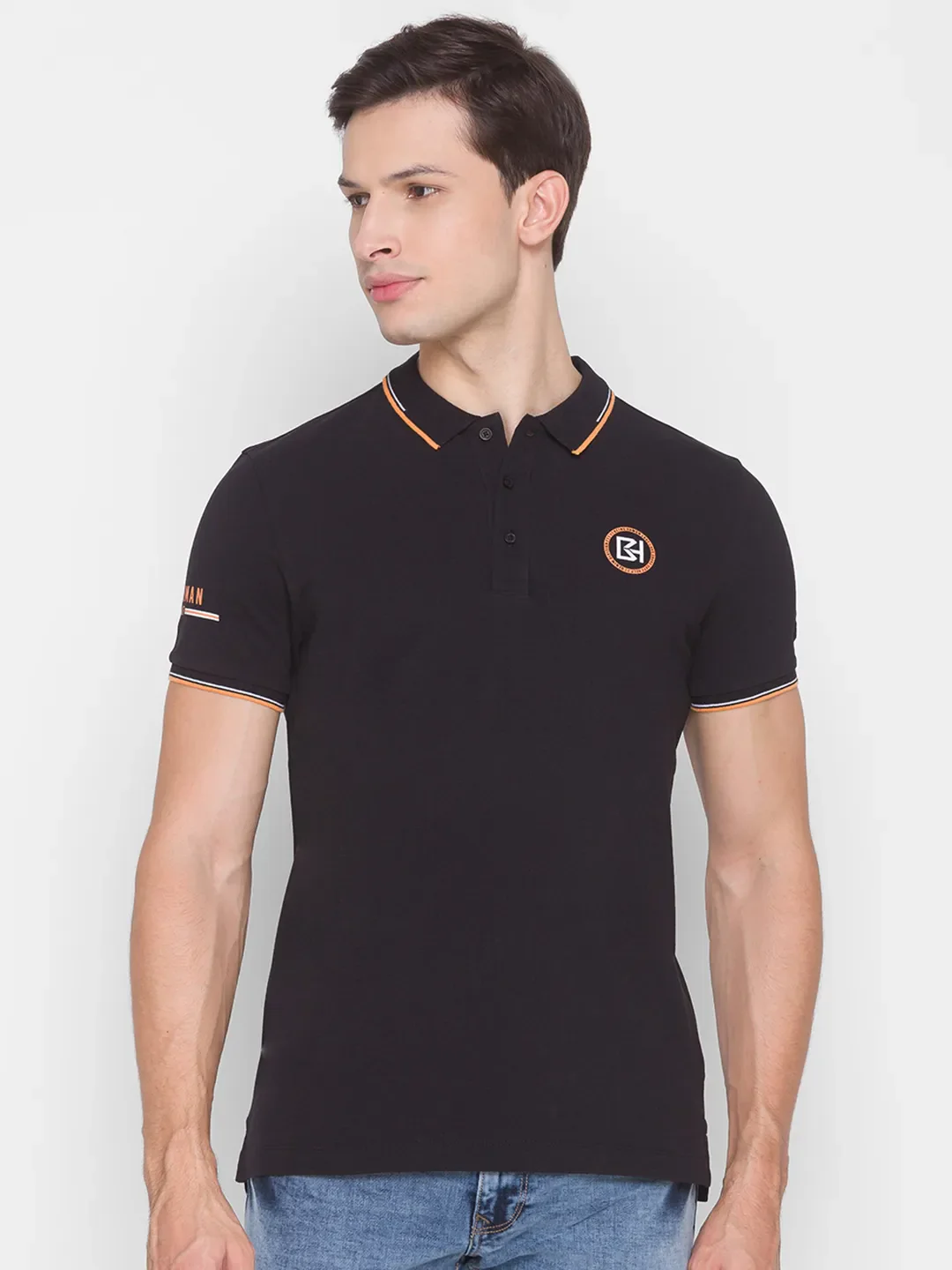 Black Regular Fit Men's Polo T-Shirt by Being Human Clothing