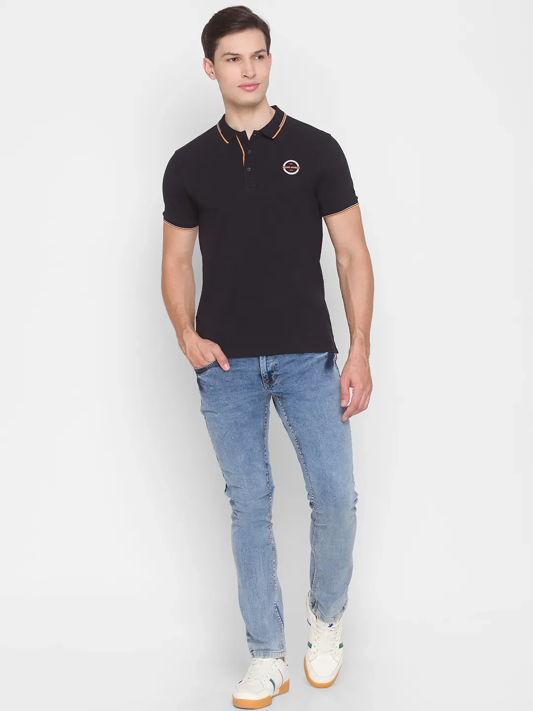 Black Regular Fit Men's Polo T-Shirt by Being Human Clothing - Image 5