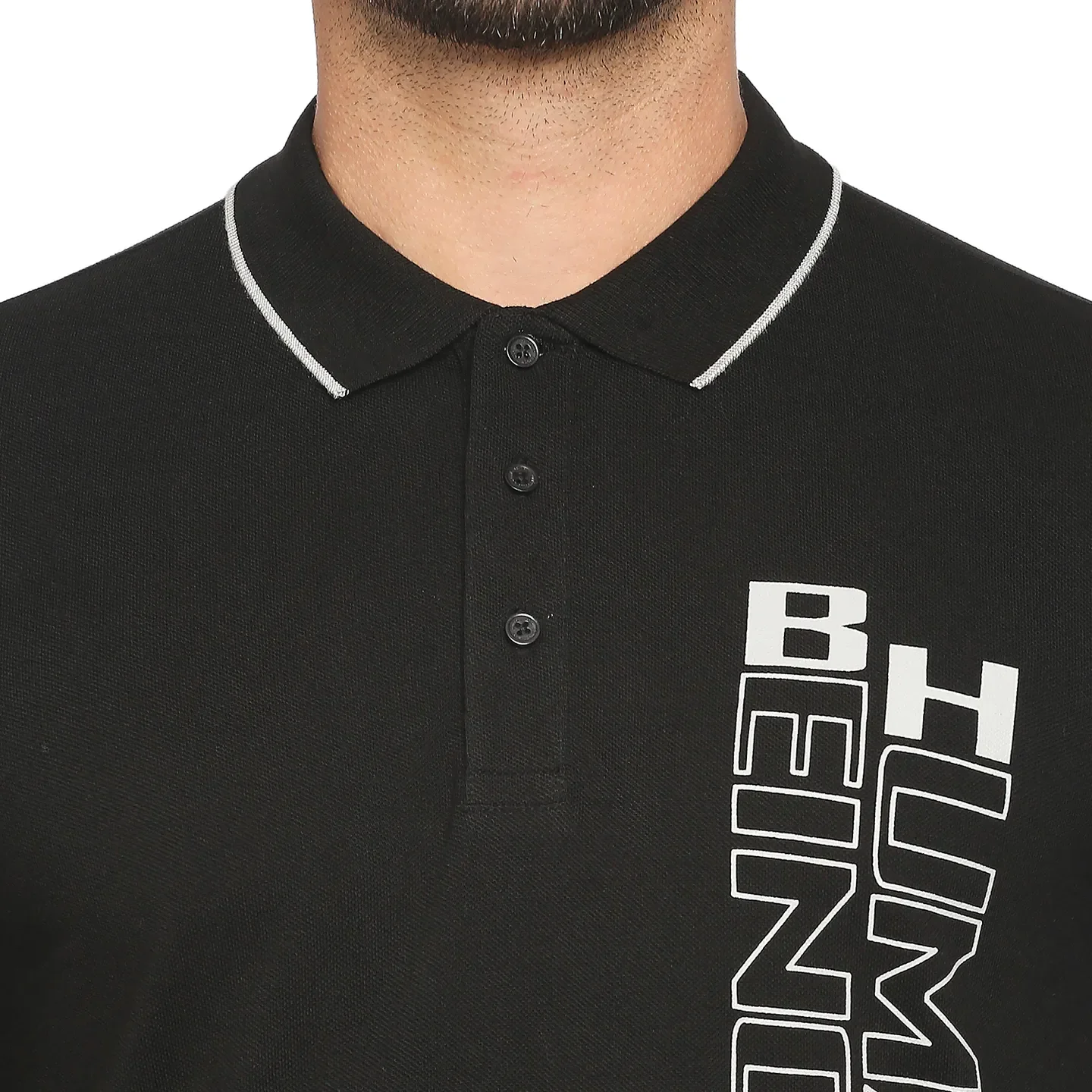 Black Regular Fit Men's Polo T-Shirt by Being Human Clothing - Image 2