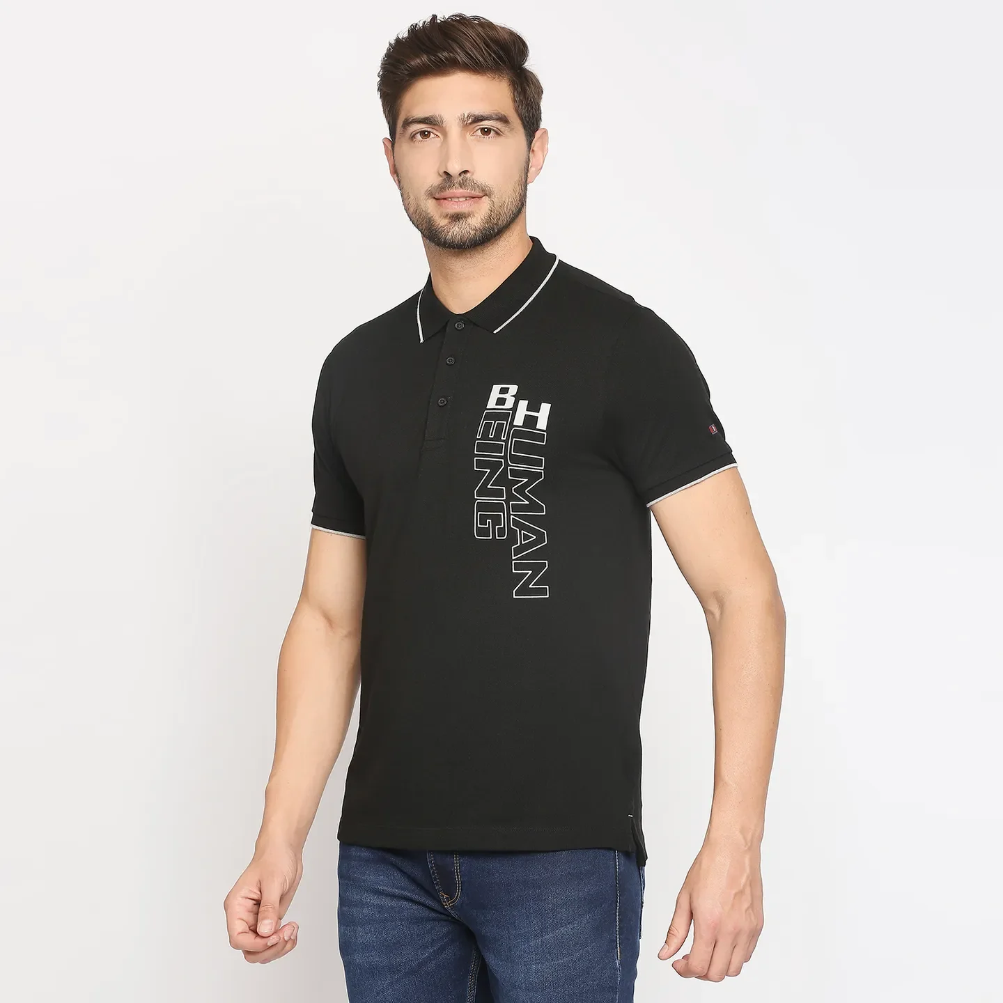 Black Regular Fit Men's Polo T-Shirt by Being Human Clothing - Image 8