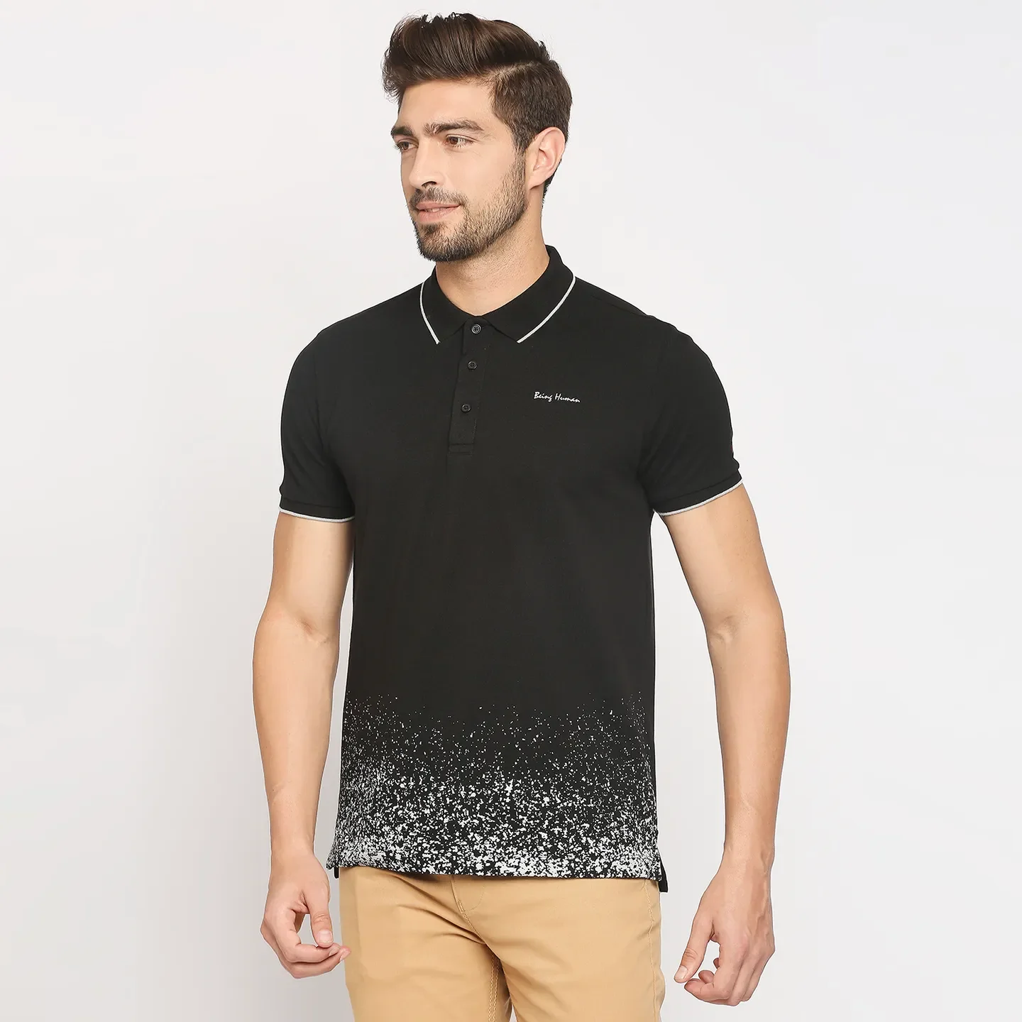 Black Regular Fit Men's Polo T-Shirt by Being Human Clothing - Image 2