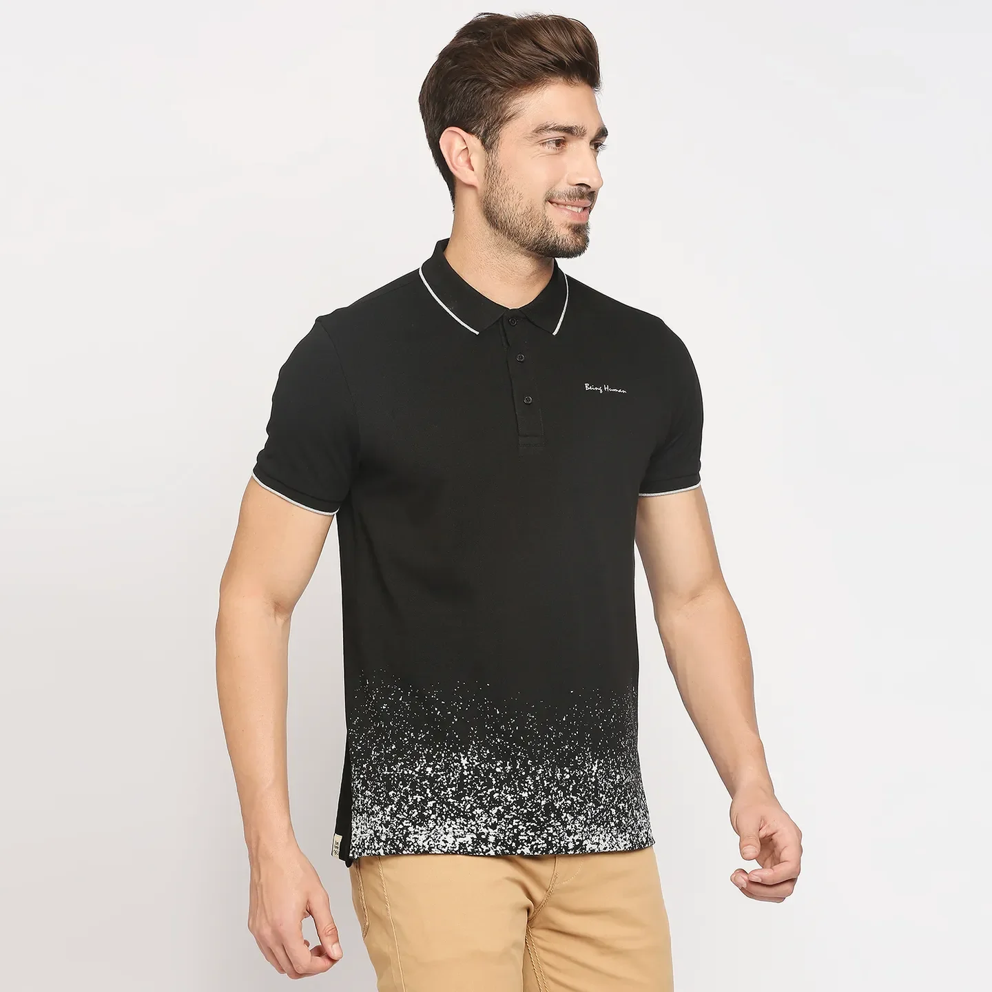 Black Regular Fit Men's Polo T-Shirt by Being Human Clothing - Image 3