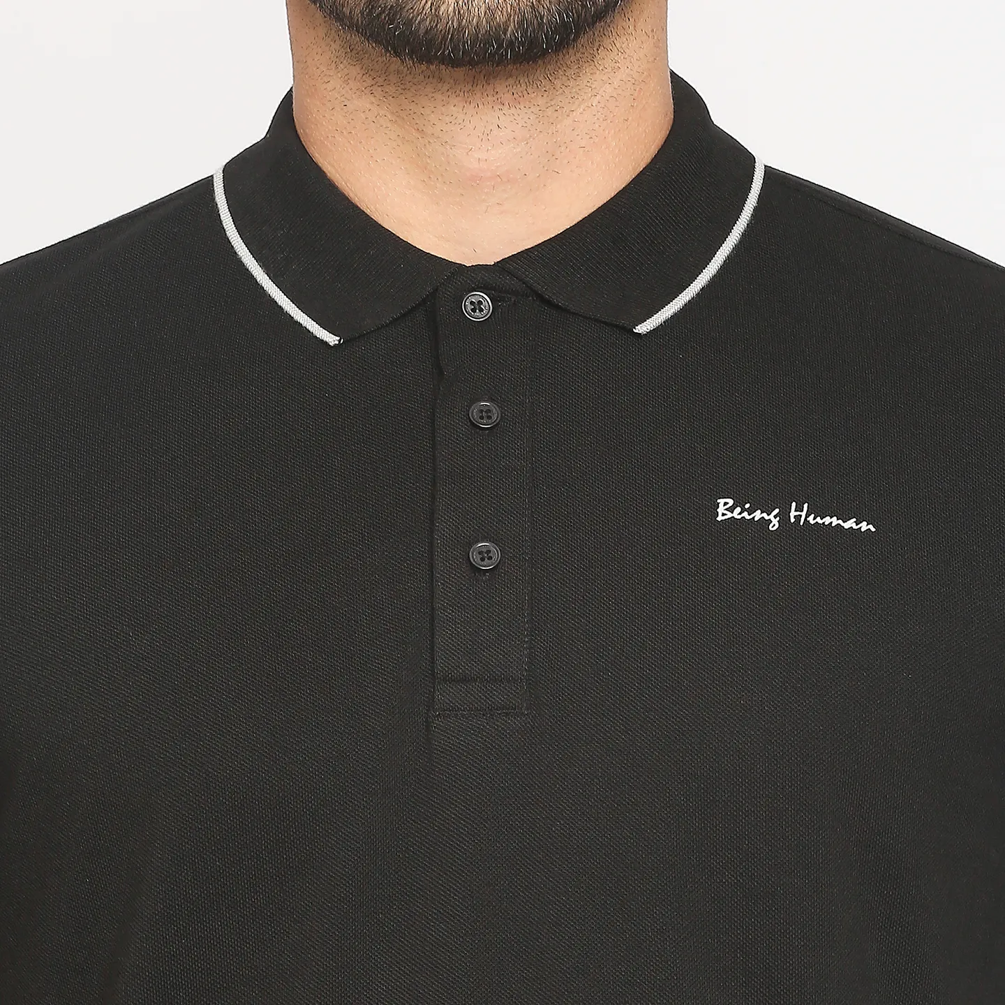 Black Regular Fit Men's Polo T-Shirt by Being Human Clothing - Image 5