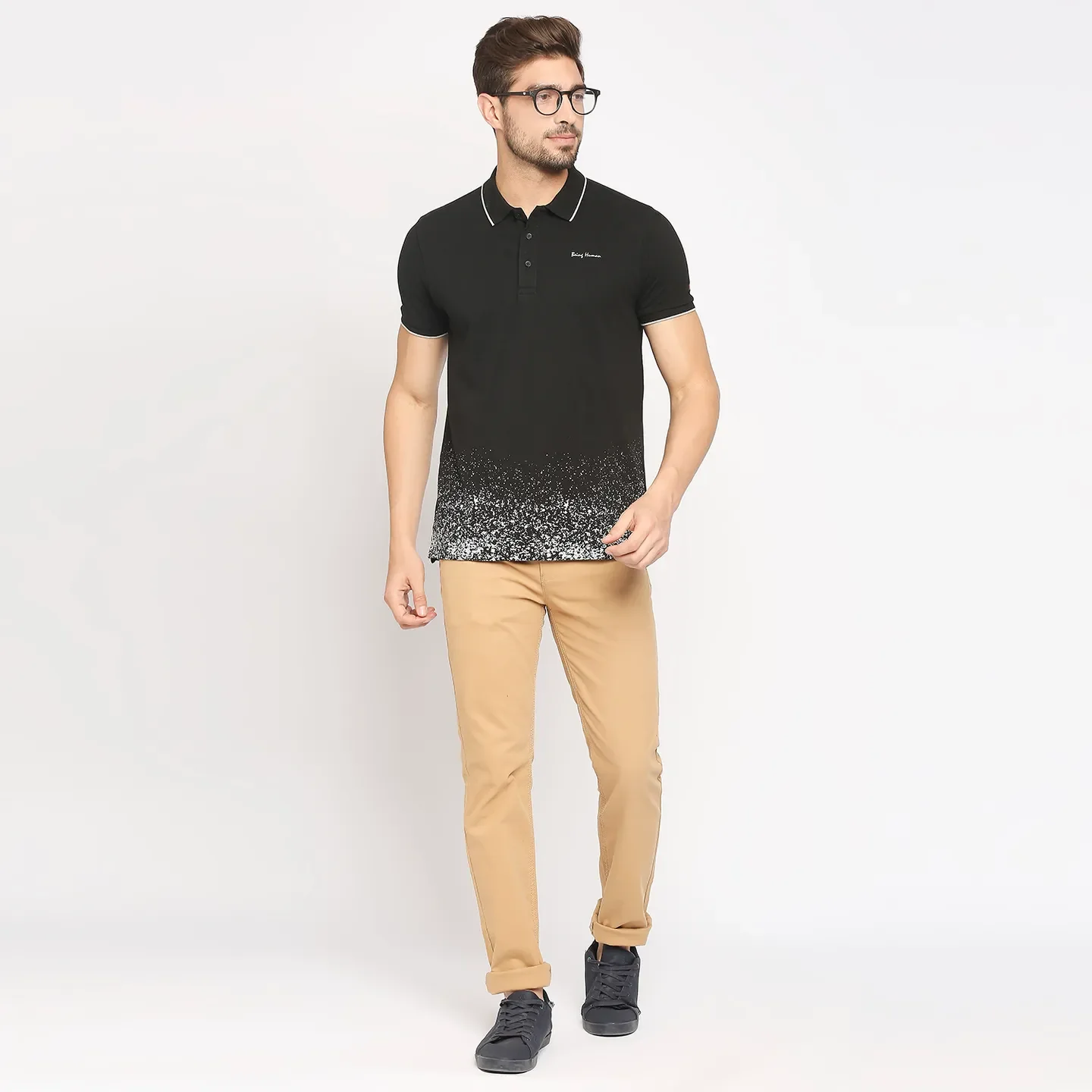 Black Regular Fit Men's Polo T-Shirt by Being Human Clothing - Image 6