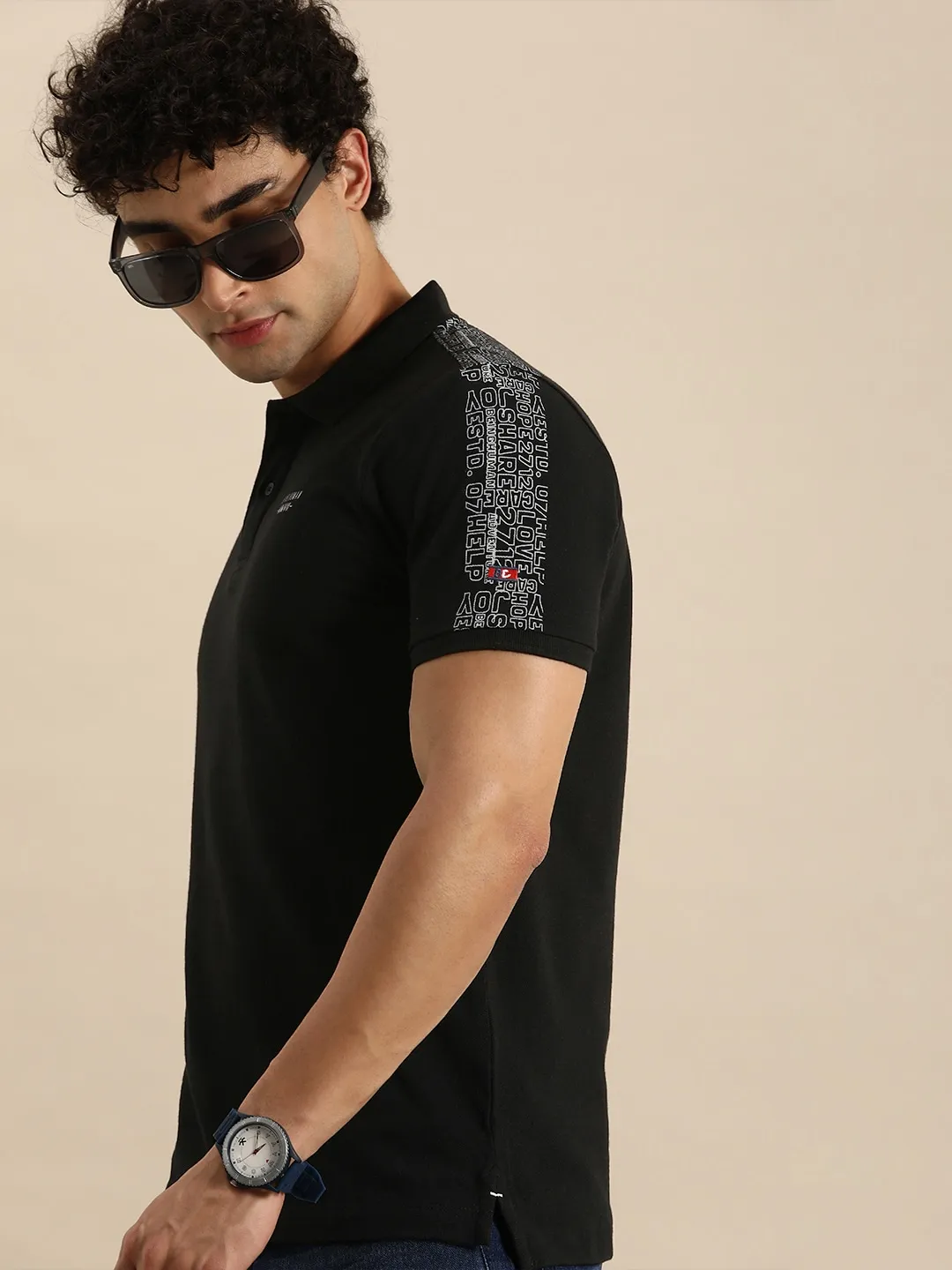 Black Regular Fit Men's Polo T-Shirt by Being Human Clothing - Image 3