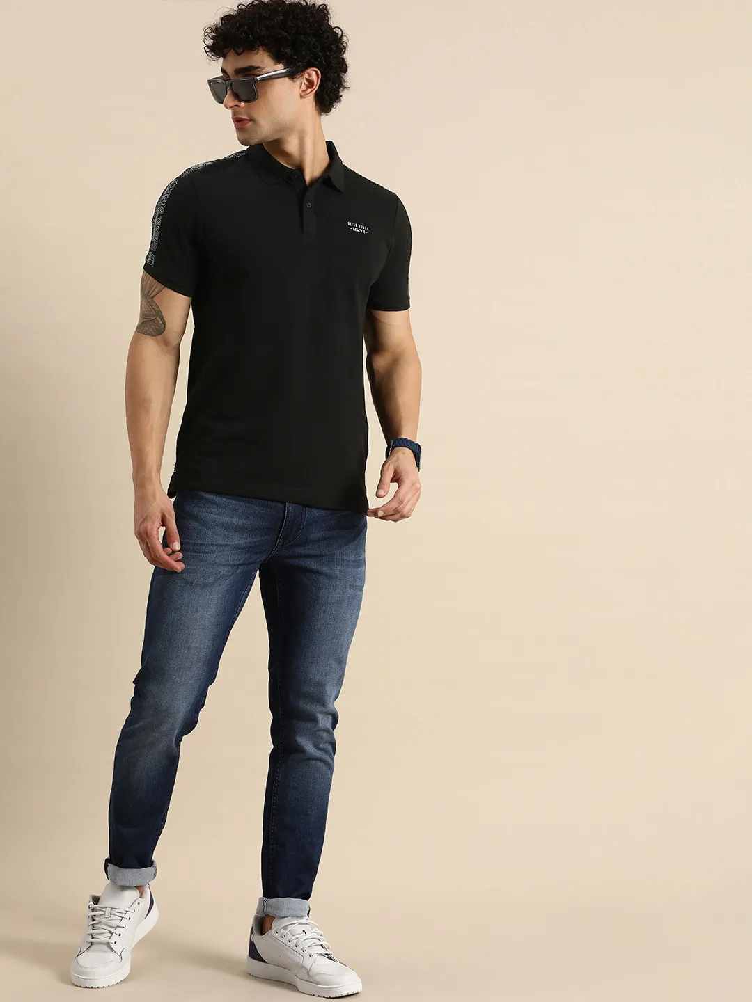 Black Regular Fit Men's Polo T-Shirt by Being Human Clothing - Image 4