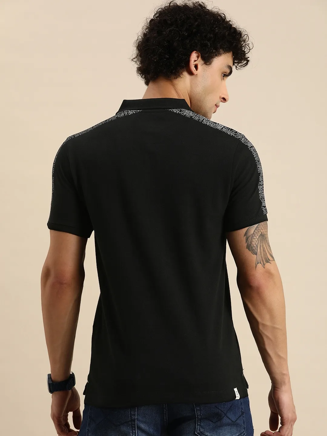 Black Regular Fit Men's Polo T-Shirt by Being Human Clothing - Image 9