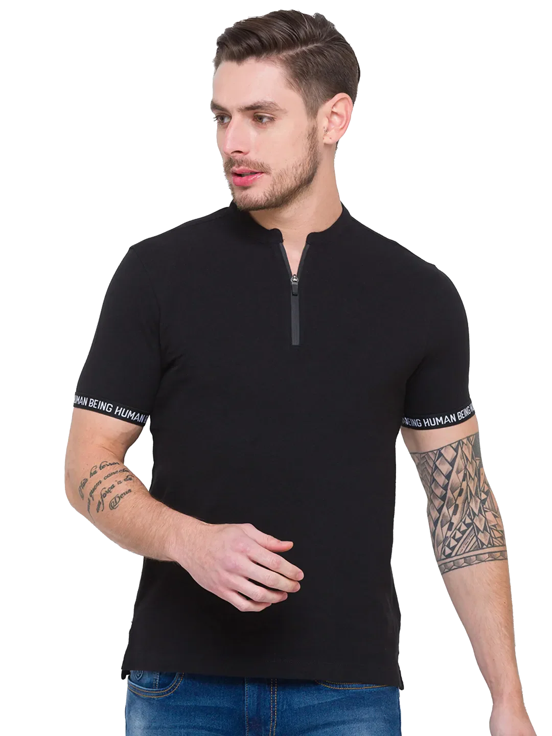 Black Regular Fit Men's Polo T-Shirt by Being Human Clothing