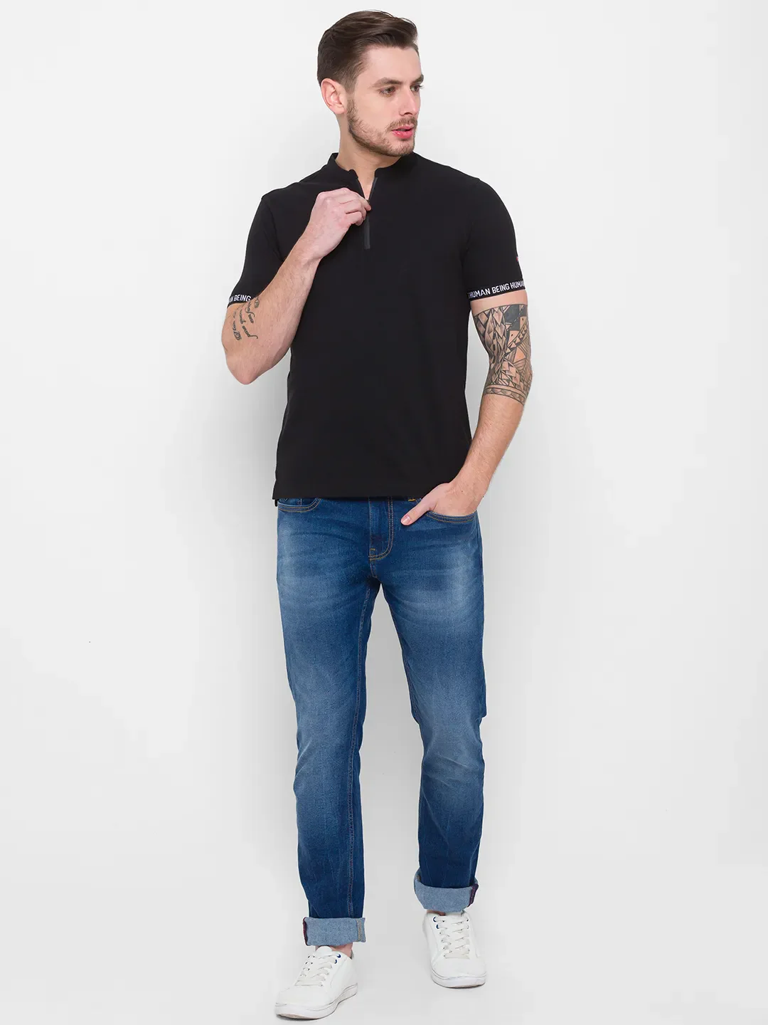 Black Regular Fit Men's Polo T-Shirt by Being Human Clothing - Image 2