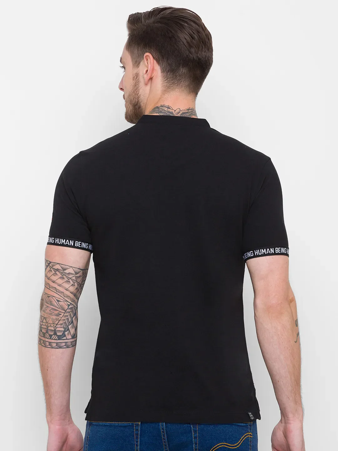 Black Regular Fit Men's Polo T-Shirt by Being Human Clothing - Image 3