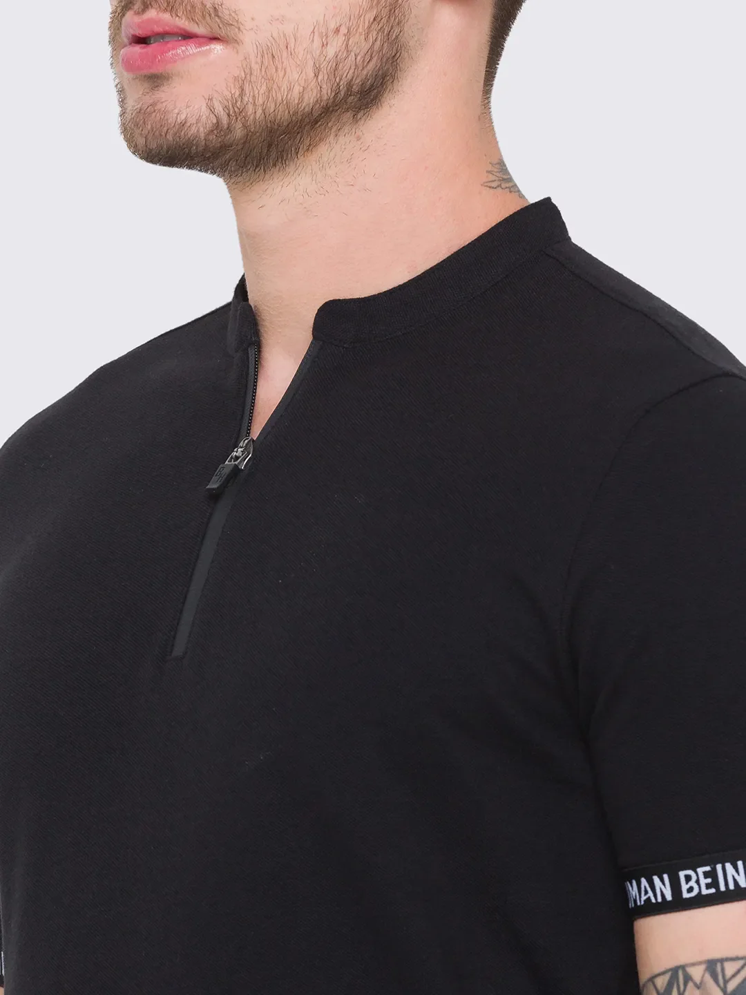 Black Regular Fit Men's Polo T-Shirt by Being Human Clothing - Image 5