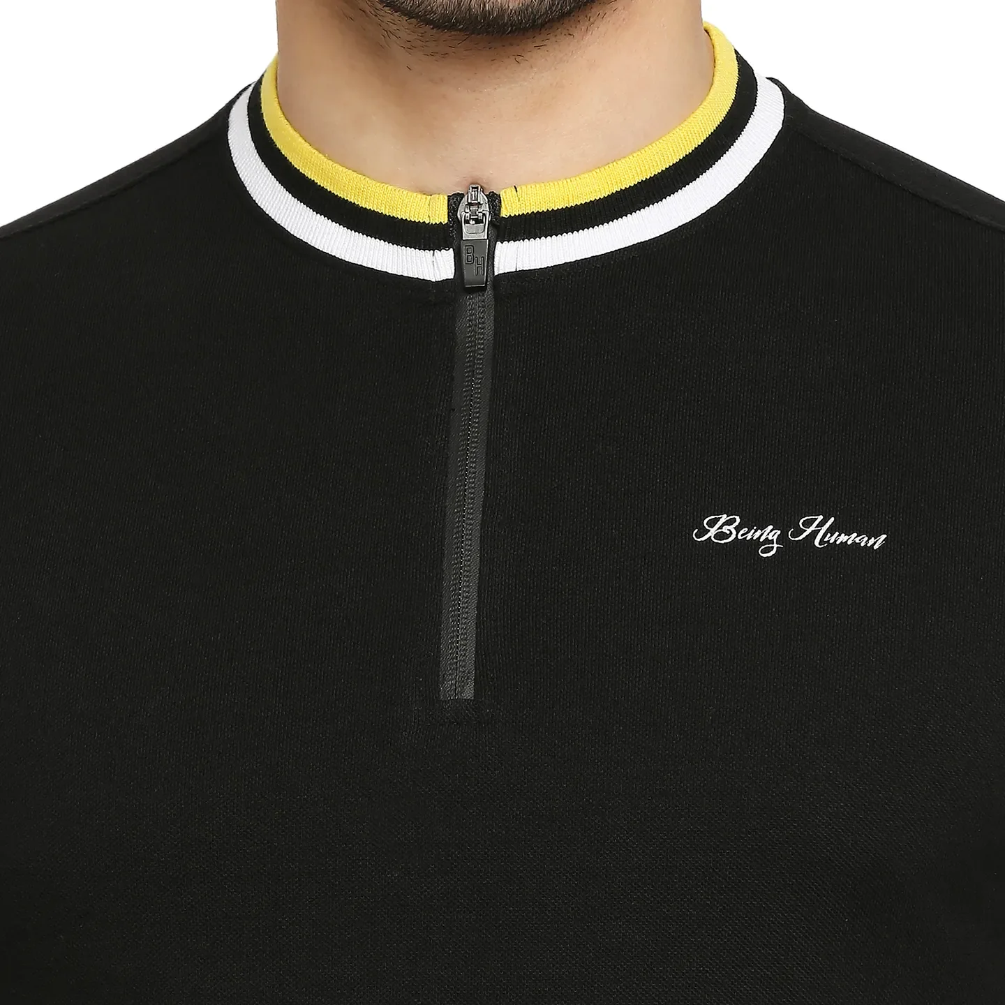 Black Regular Fit Men's Polo T-Shirt by Being Human Clothing - Image 5