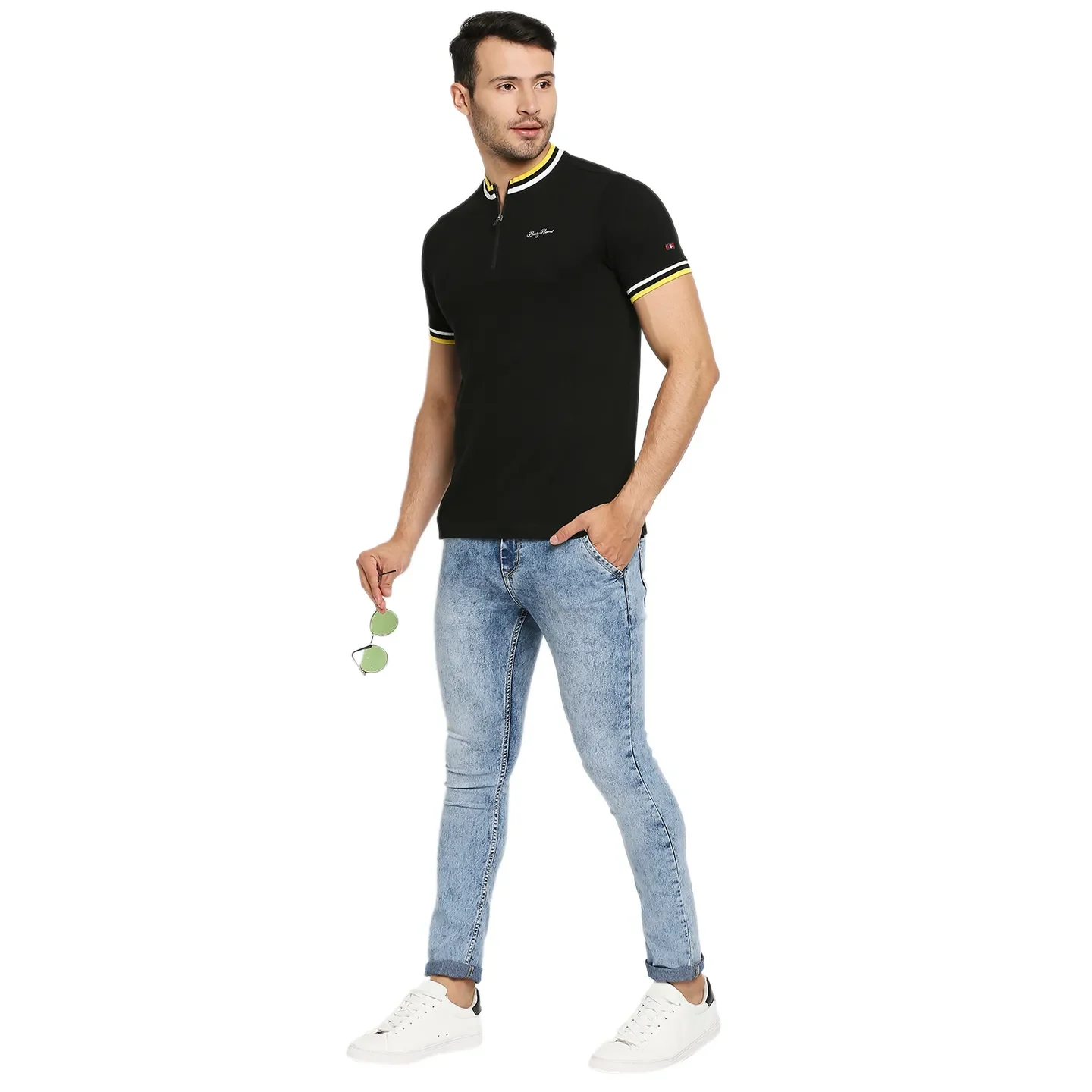 Black Regular Fit Men's Polo T-Shirt by Being Human Clothing - Image 6