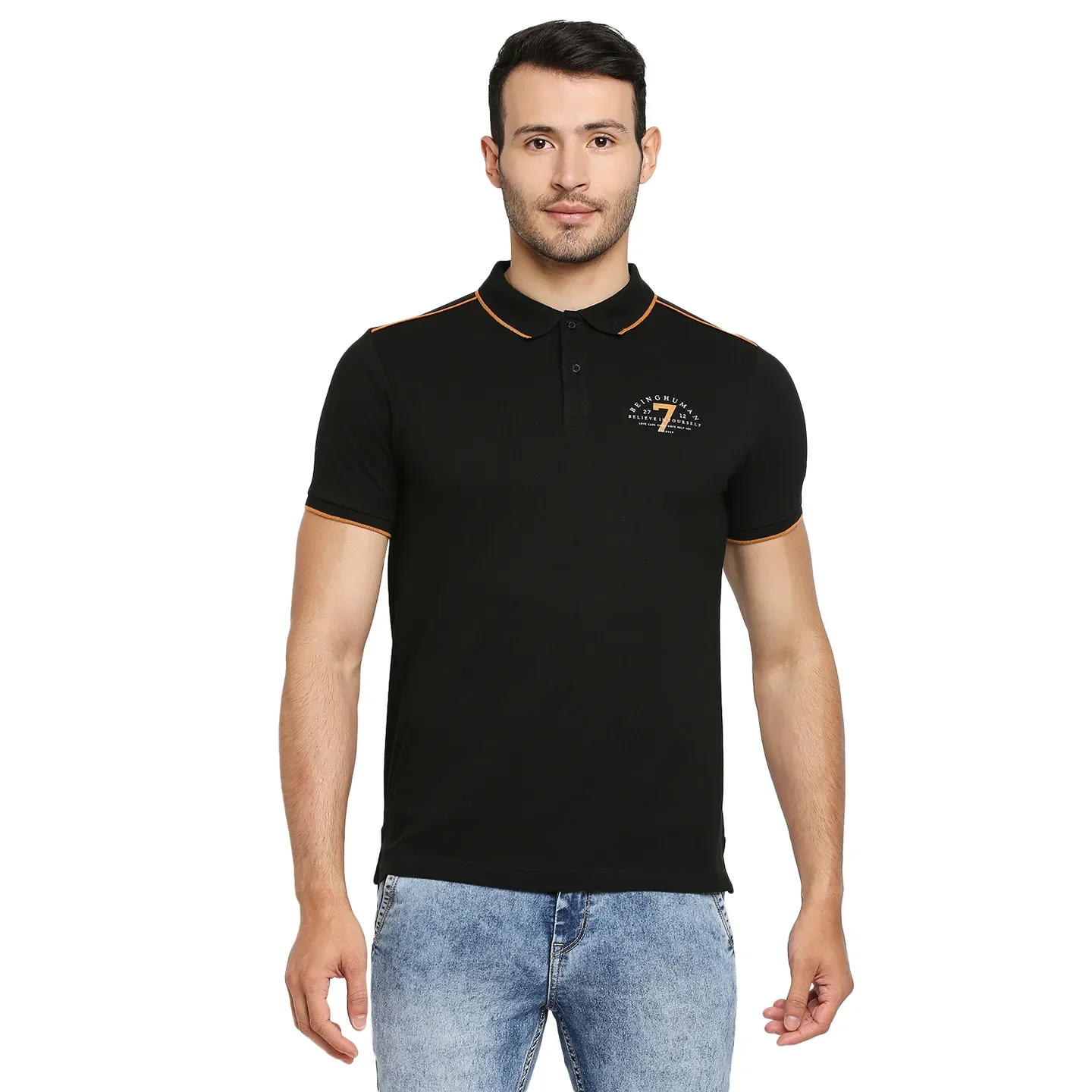 Black Regular Fit Men's Polo T-Shirt by Being Human Clothing