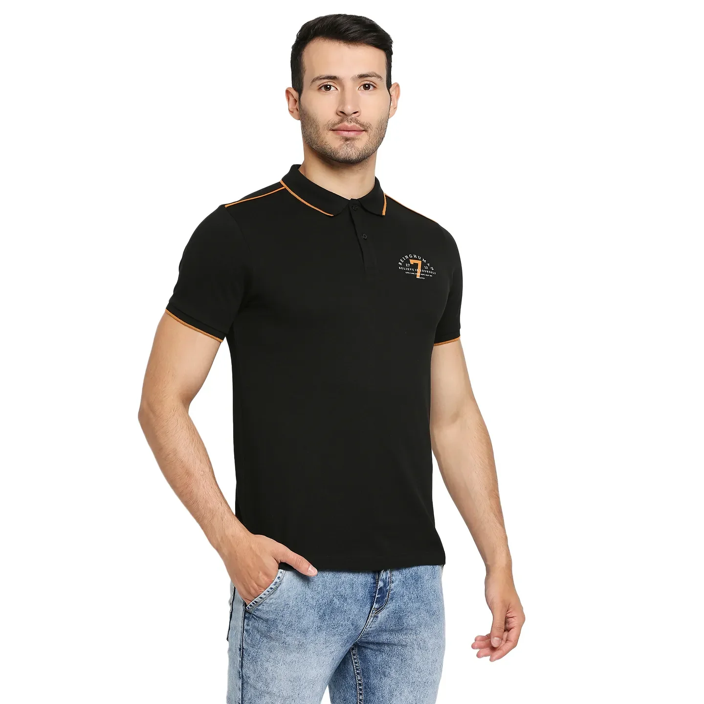 Black Regular Fit Men's Polo T-Shirt by Being Human Clothing - Image 3