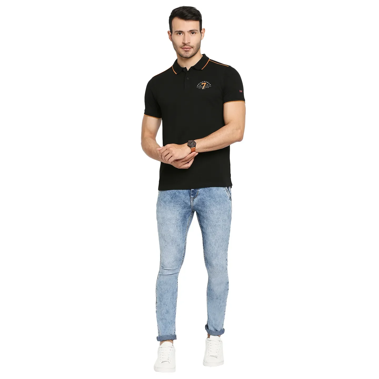 Black Regular Fit Men's Polo T-Shirt by Being Human Clothing - Image 6