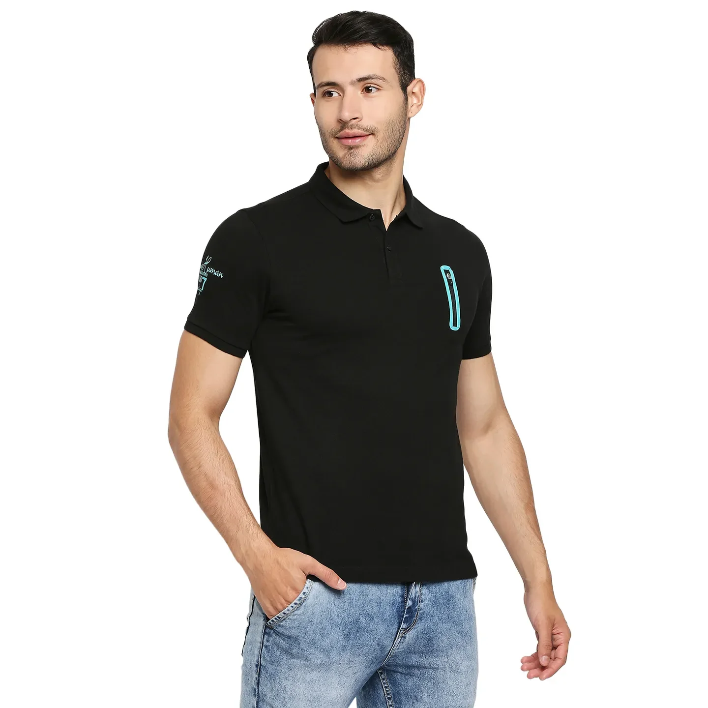 Black Regular Fit Men's Polo T-Shirt by Being Human Clothing - Image 3