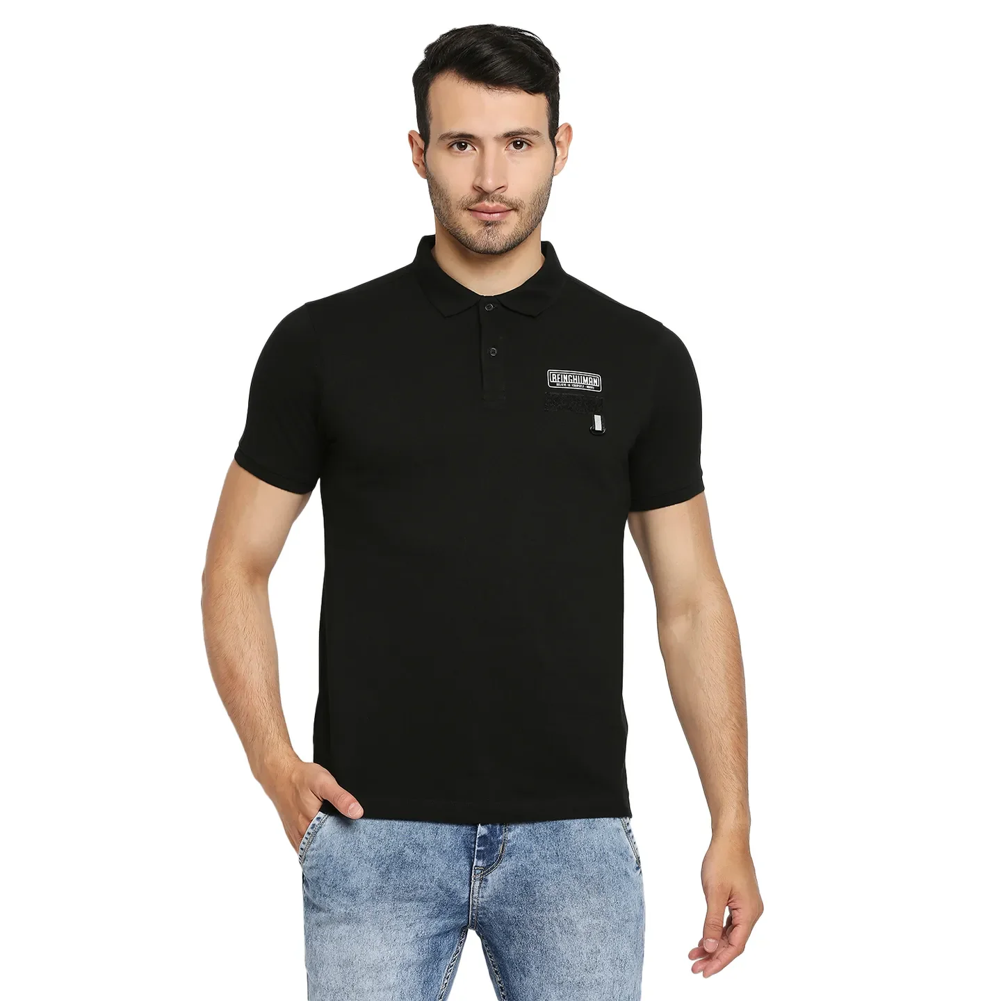 Black Regular Fit Men's Polo T-Shirt by Being Human Clothing