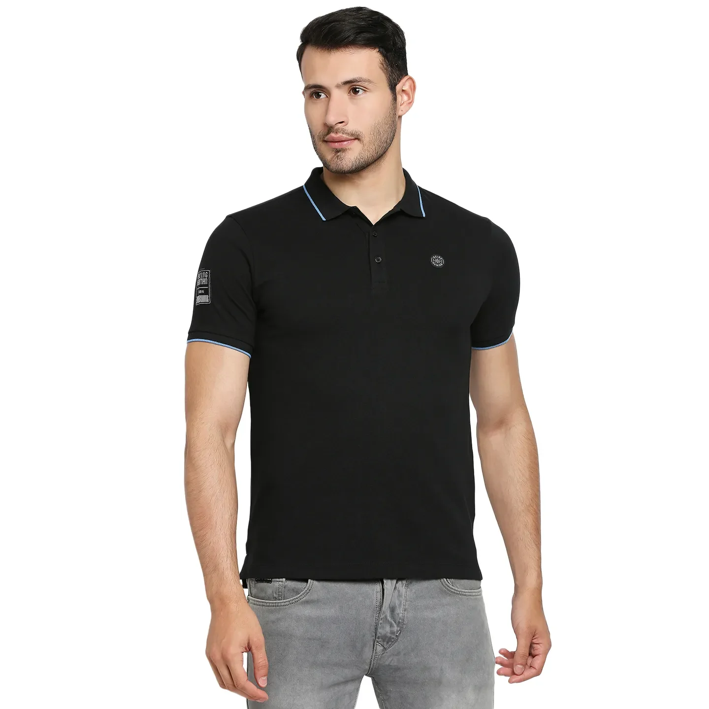 Black Regular Fit Men's Polo T-Shirt by Being Human Clothing