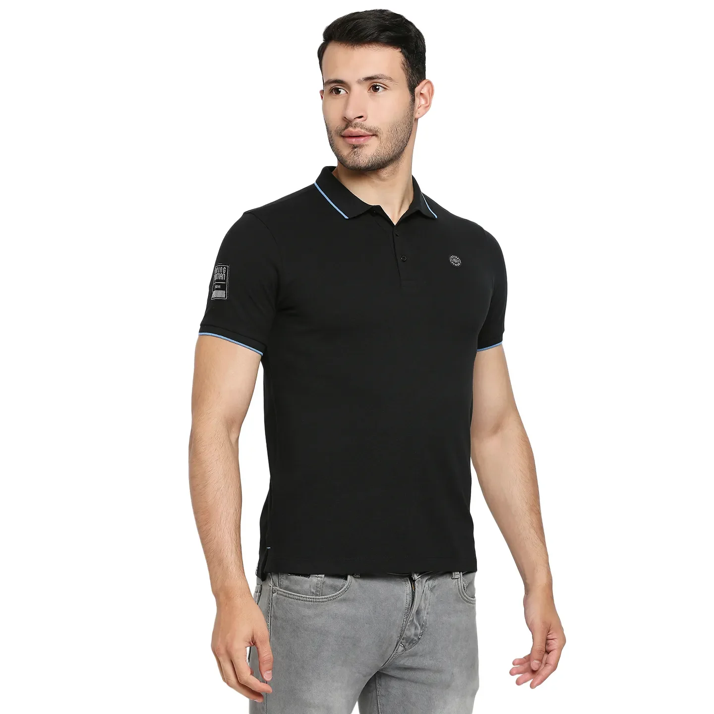 Black Regular Fit Men's Polo T-Shirt by Being Human Clothing - Image 3