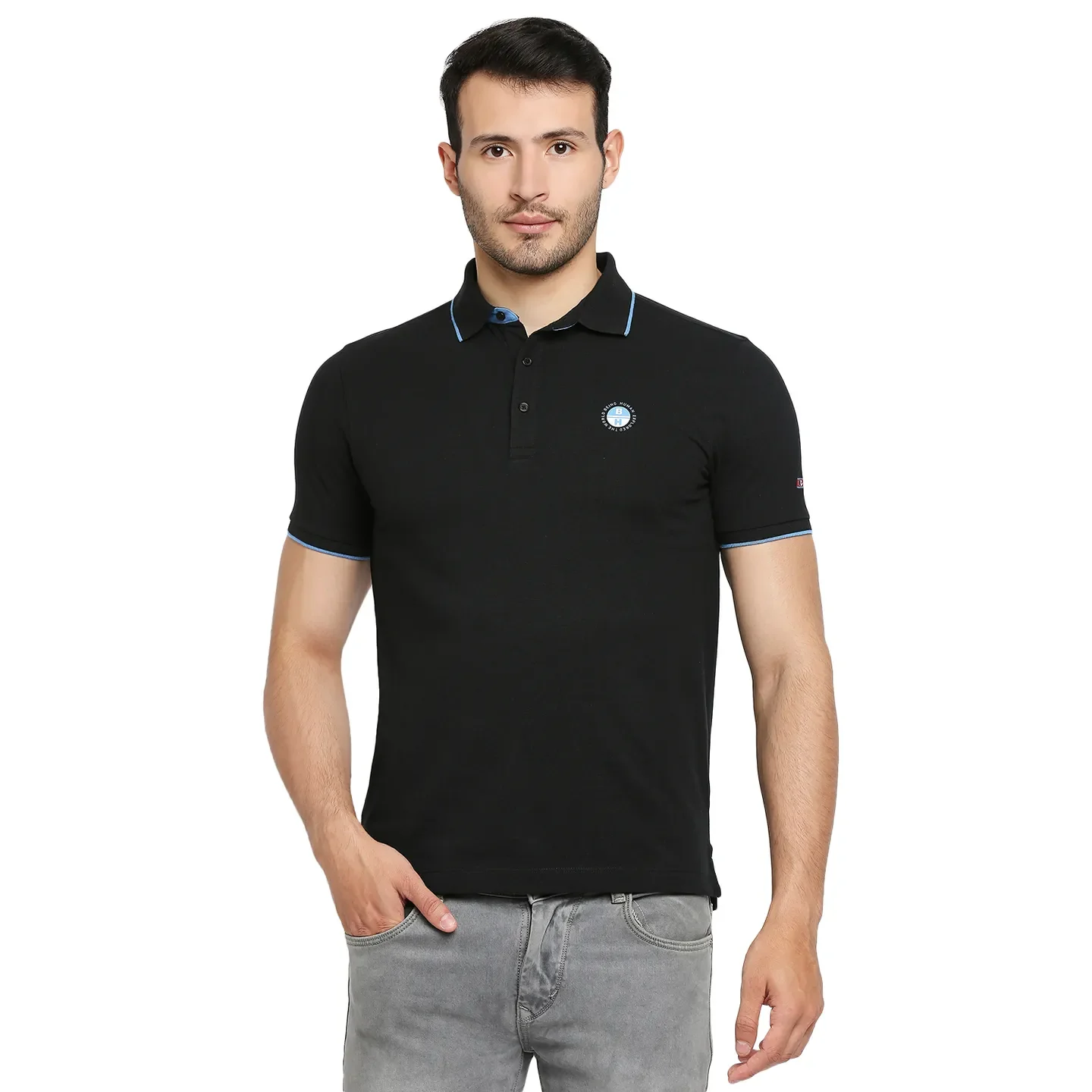 Black Regular Fit Men's Polo T-Shirt by Being Human Clothing