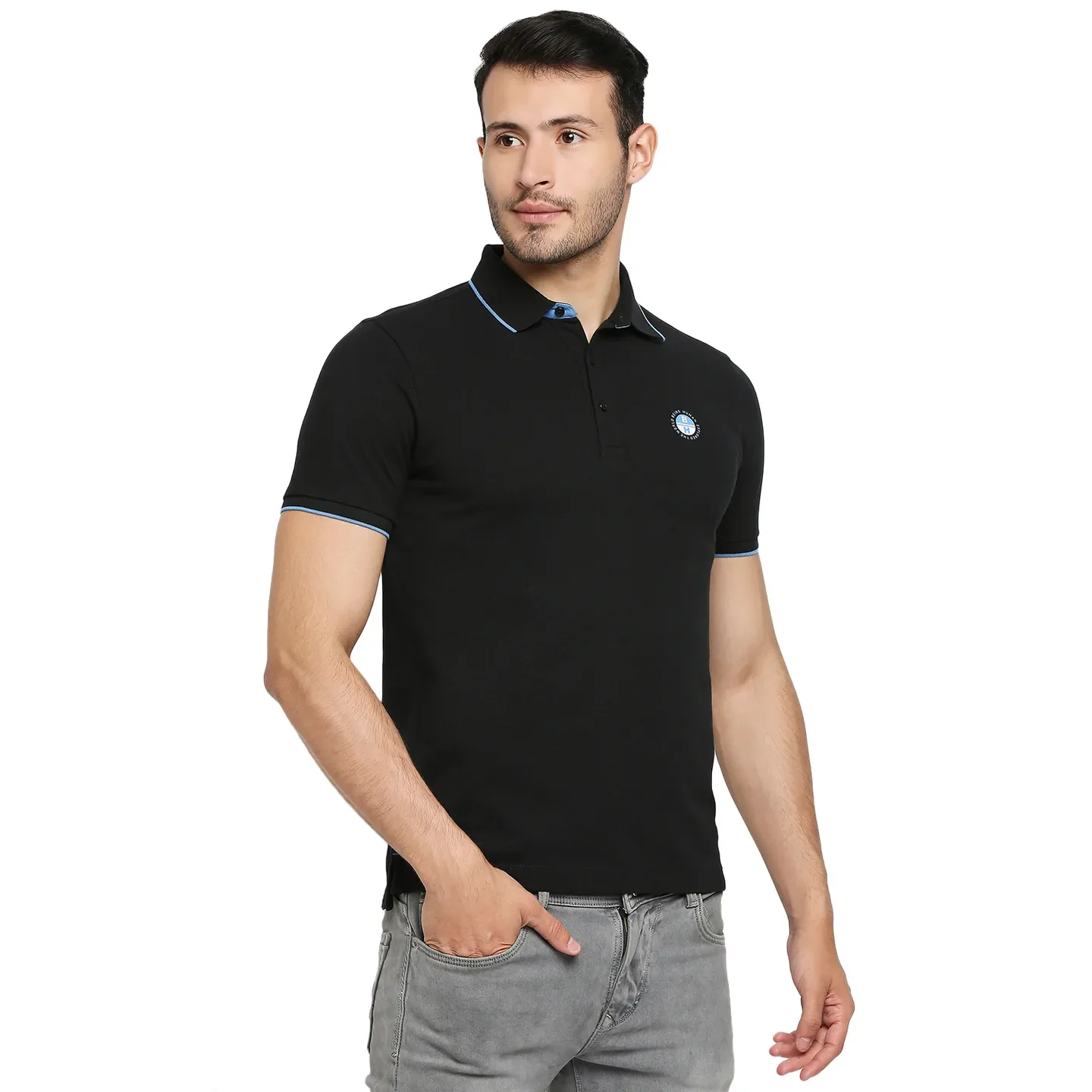 Black Regular Fit Men's Polo T-Shirt by Being Human Clothing - Image 3