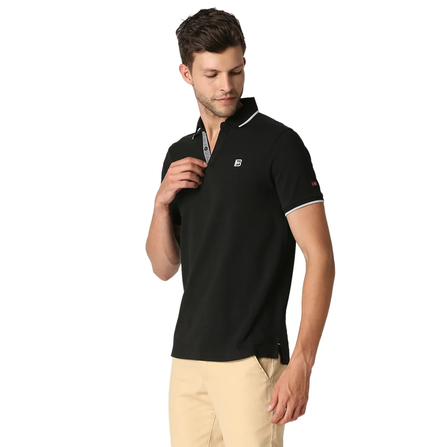 Black Slim Straight Fit Men's Polo T-Shirt by Being Human Clothing - Image 2