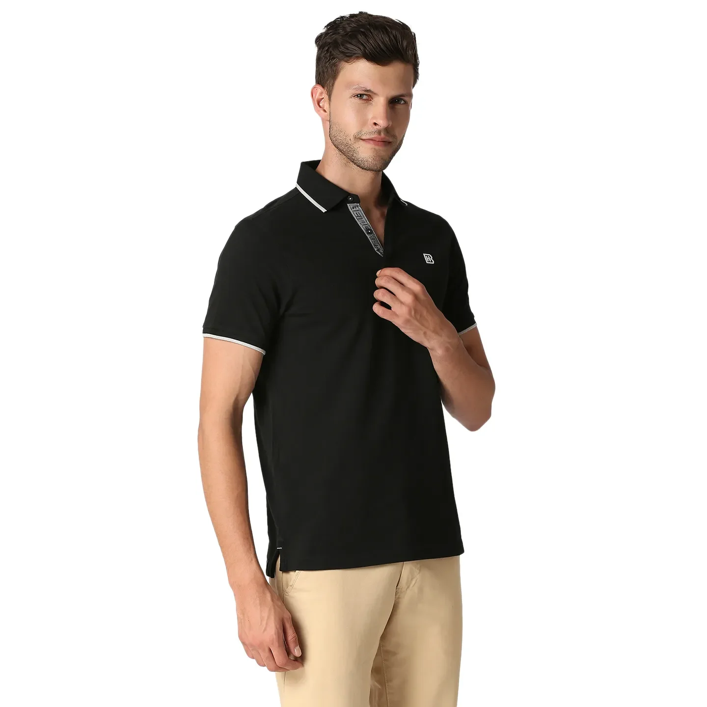 Black Slim Straight Fit Men's Polo T-Shirt by Being Human Clothing - Image 3