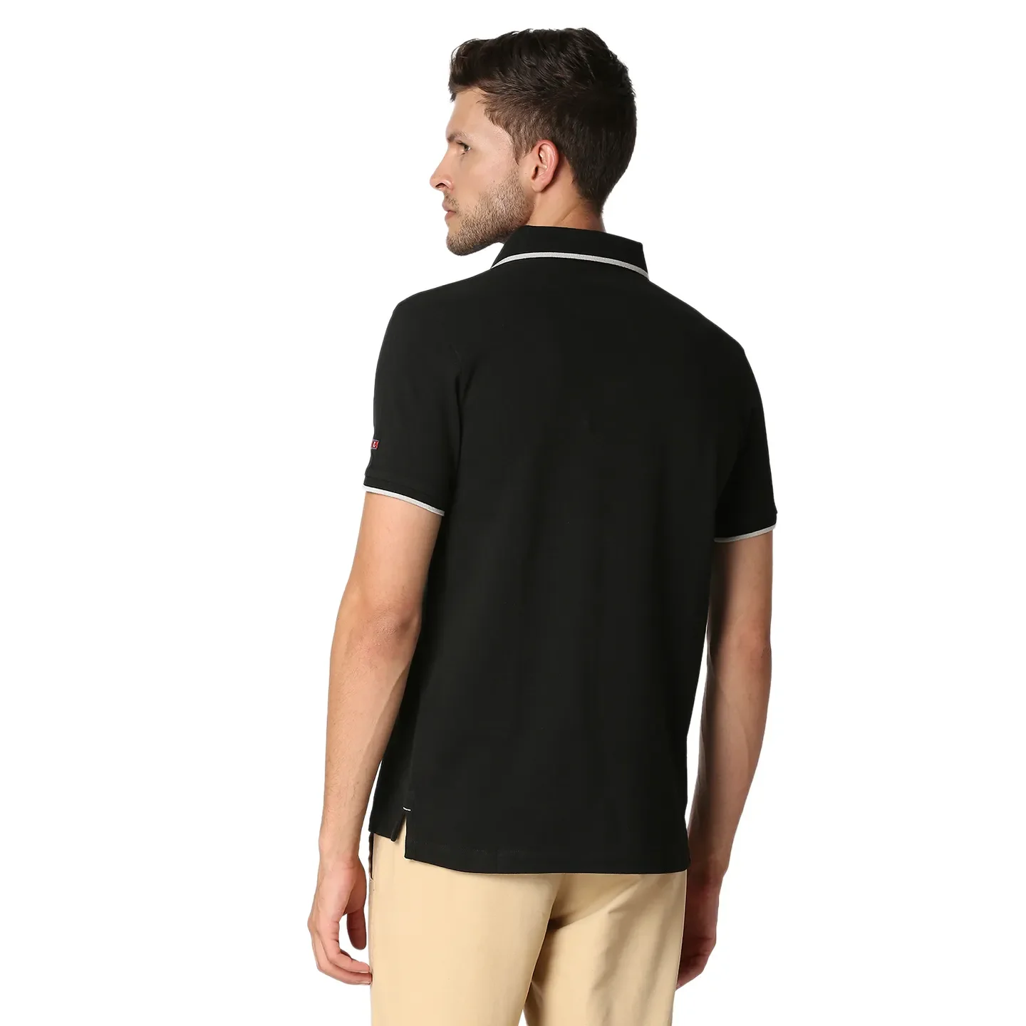 Black Slim Straight Fit Men's Polo T-Shirt by Being Human Clothing - Image 4