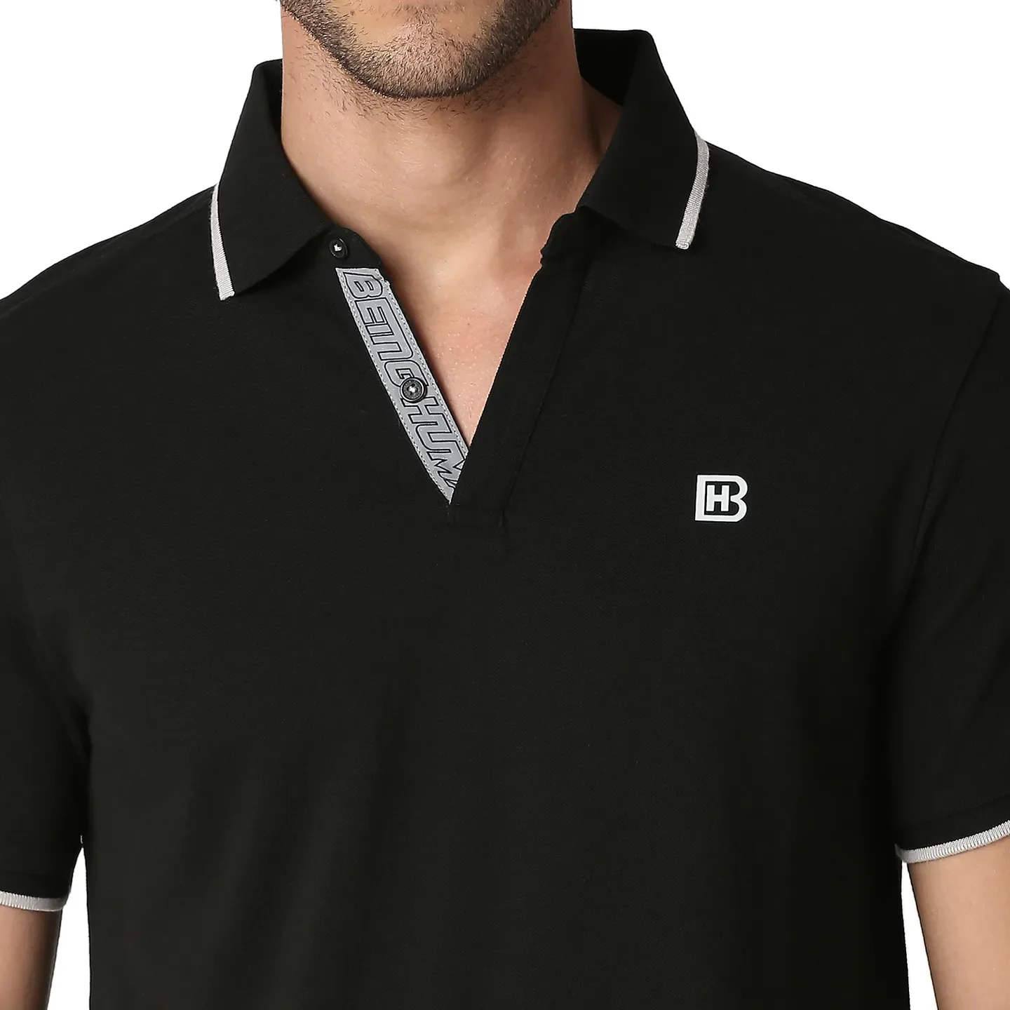 Black Slim Straight Fit Men's Polo T-Shirt by Being Human Clothing - Image 5