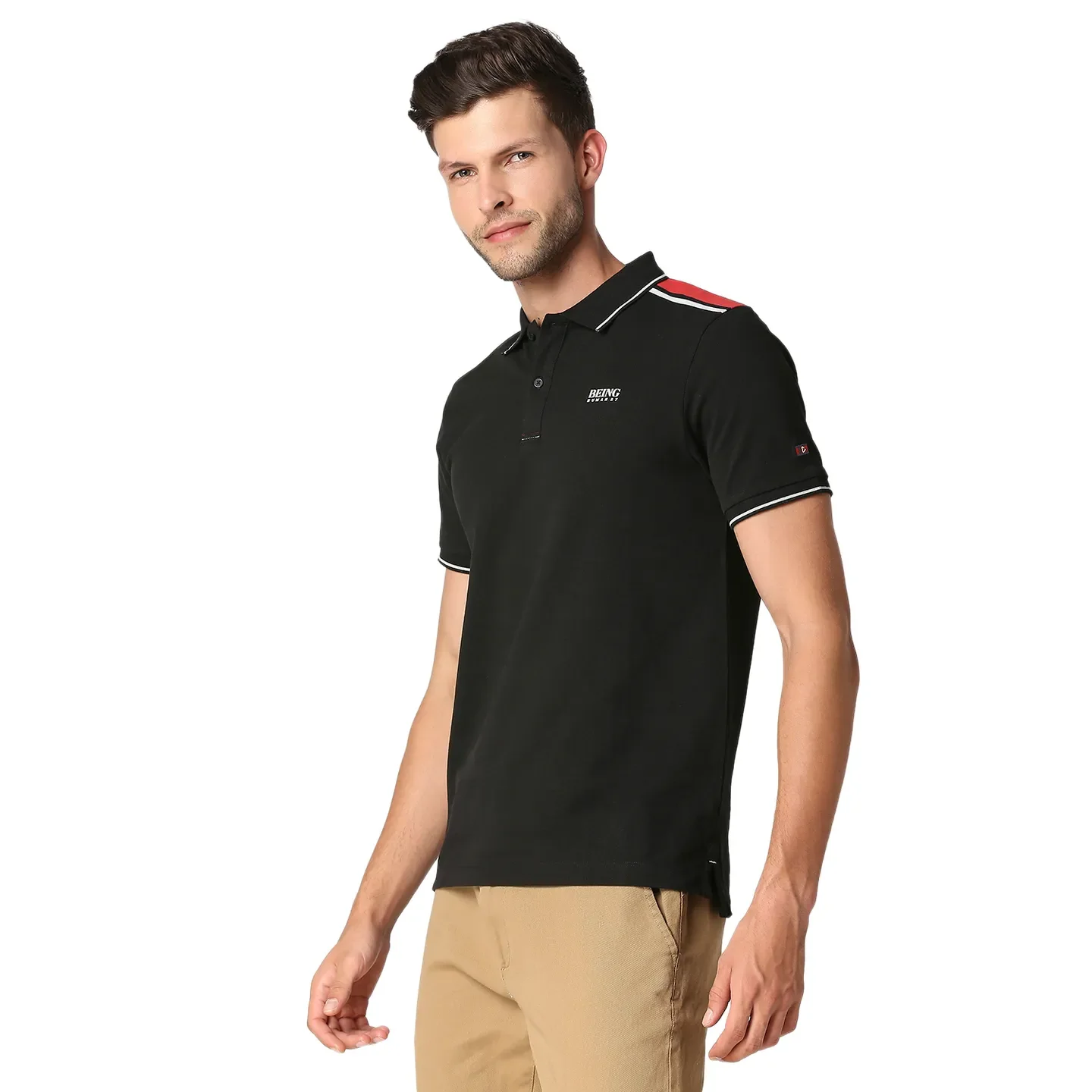 Black Slim Straight Fit Men's Polo T-Shirt by Being Human Clothing - Image 2