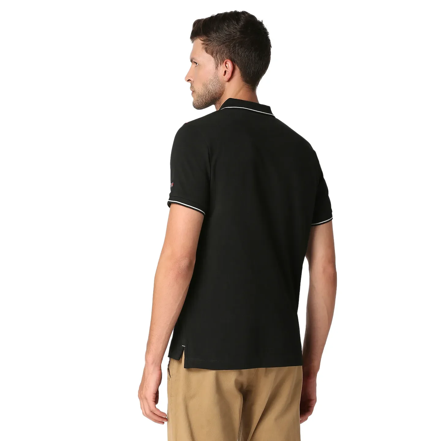 Black Slim Straight Fit Men's Polo T-Shirt by Being Human Clothing - Image 4