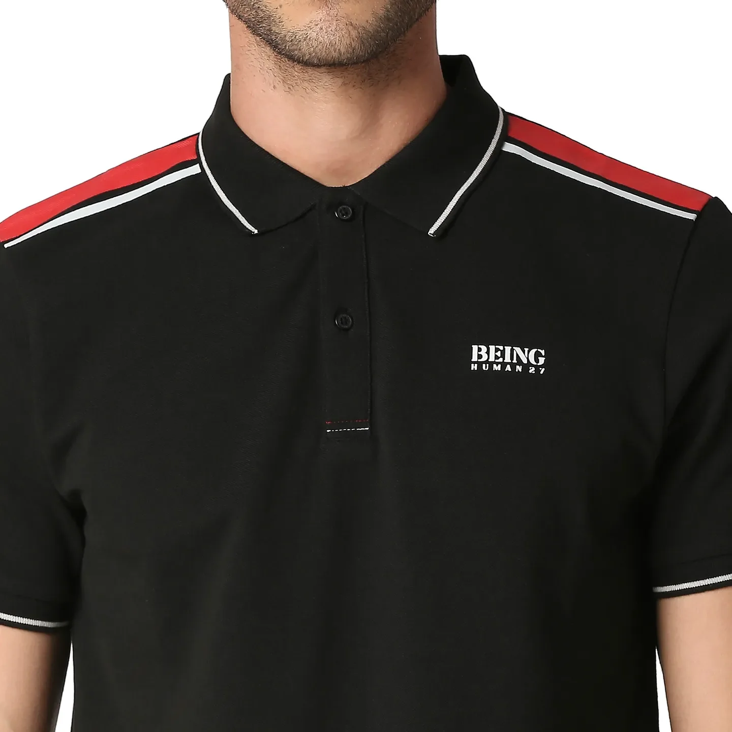 Black Slim Straight Fit Men's Polo T-Shirt by Being Human Clothing - Image 5