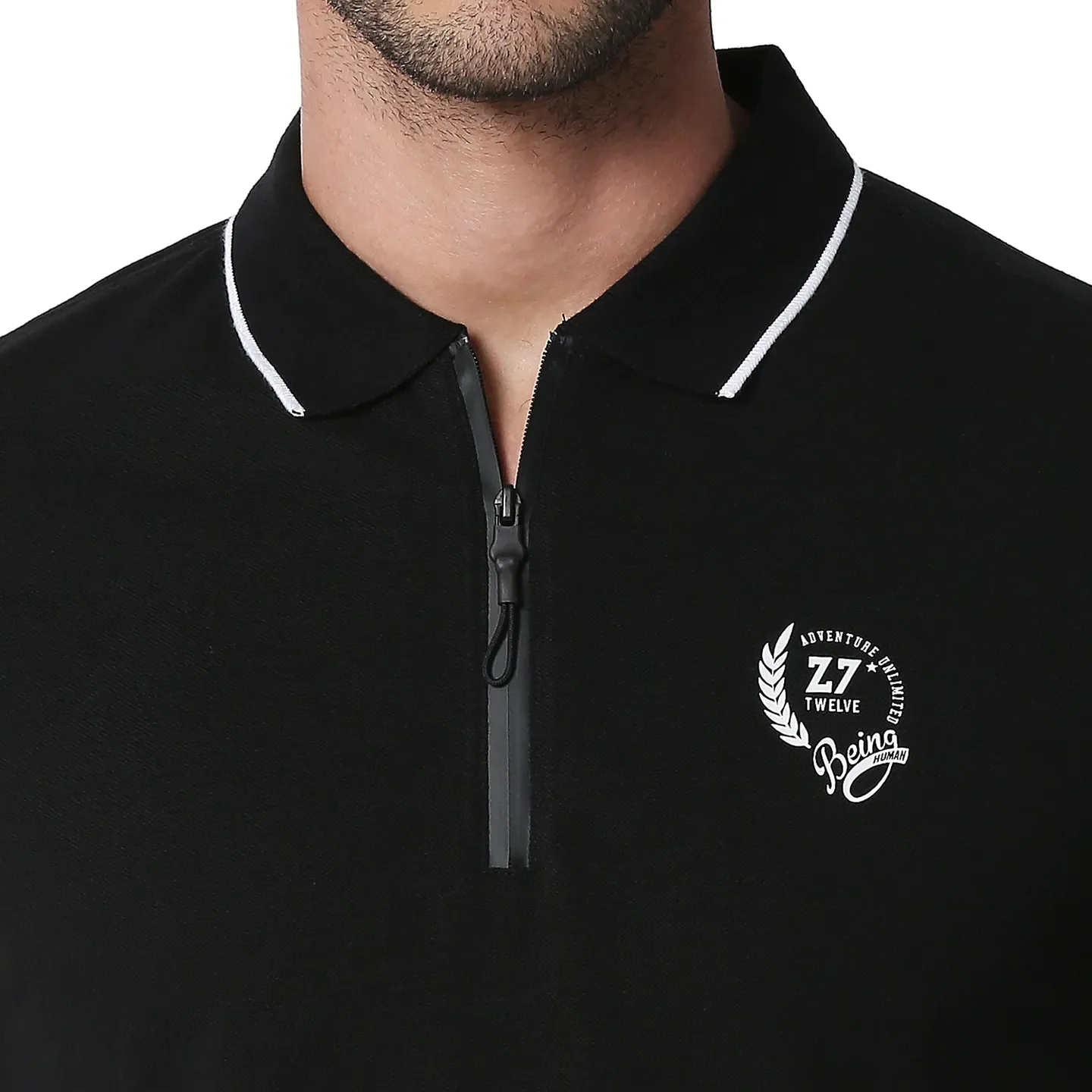 Black Regular Fit Men's Polo T-Shirt by Being Human Clothing - Image 5