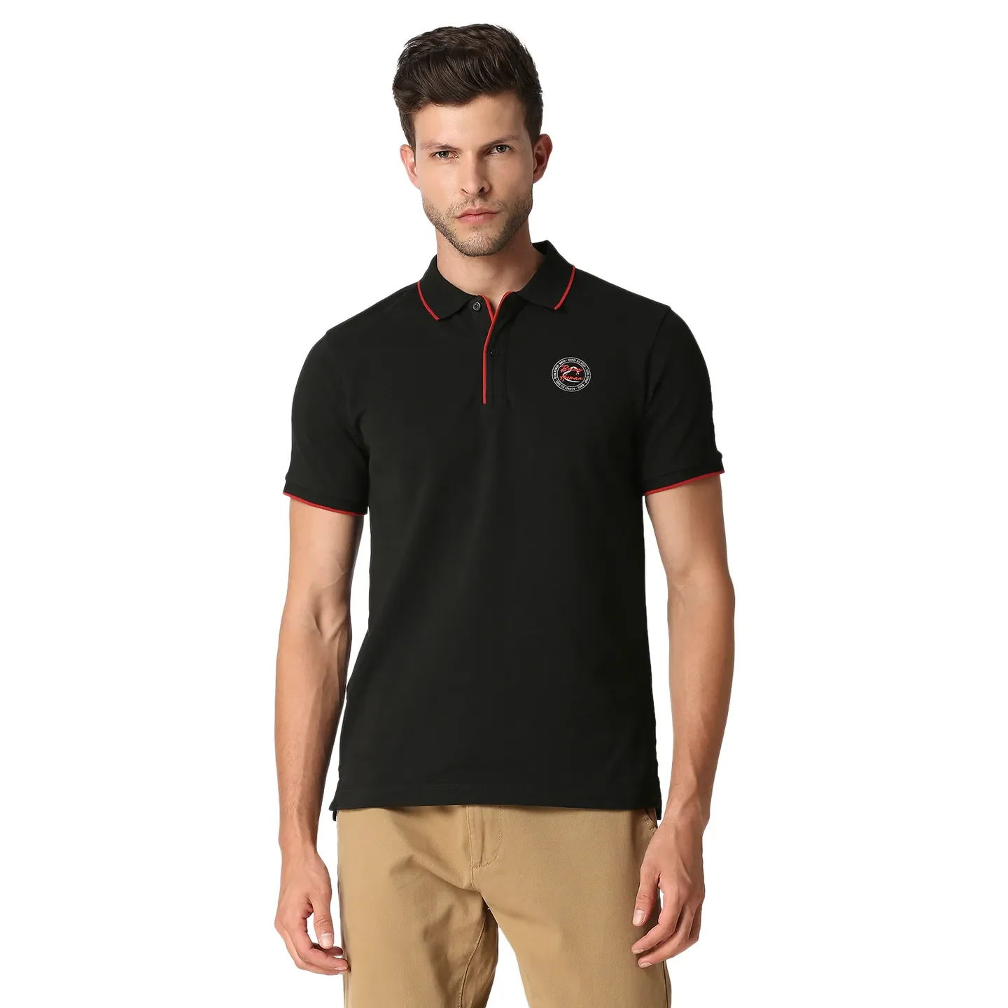 Black Regular Fit Men's Polo T-Shirt by Being Human Clothing