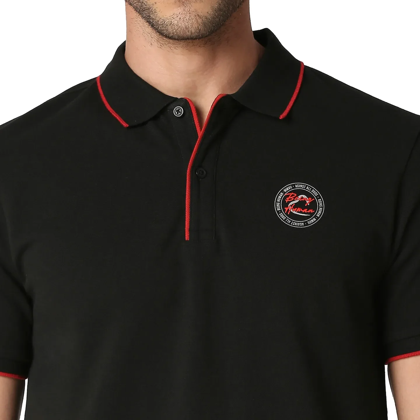 Black Regular Fit Men's Polo T-Shirt by Being Human Clothing - Image 5